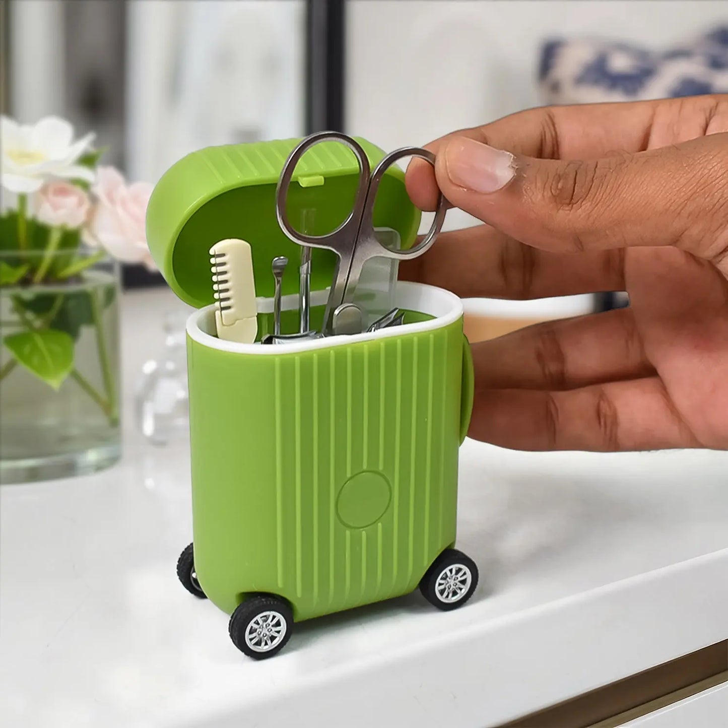 Manicure Kit Pedicure Tools For Feet Nail Clipper (8 Pcs Set With Mini 4 Wheel Suitcase Trolley) - Chestore