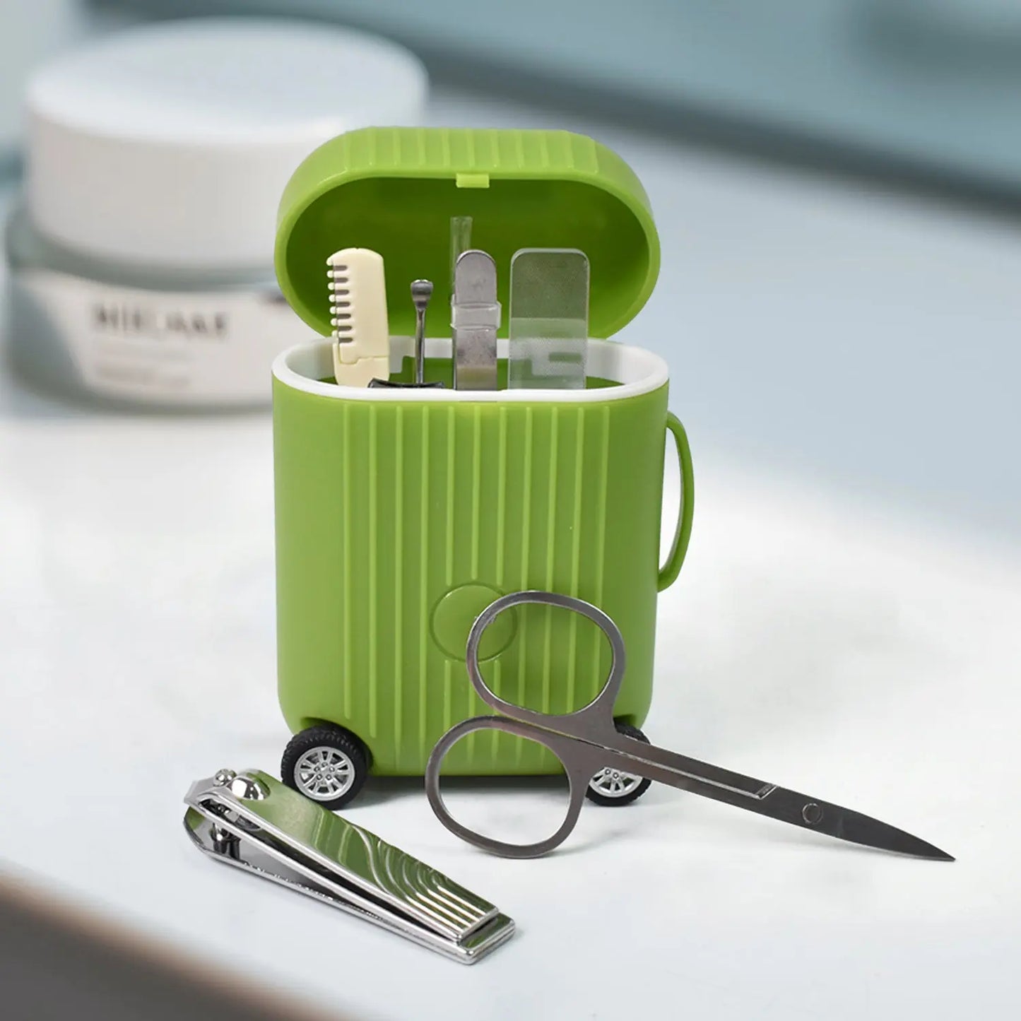 Manicure Kit Pedicure Tools For Feet Nail Clipper (8 Pcs Set With Mini 4 Wheel Suitcase Trolley) - Chestore