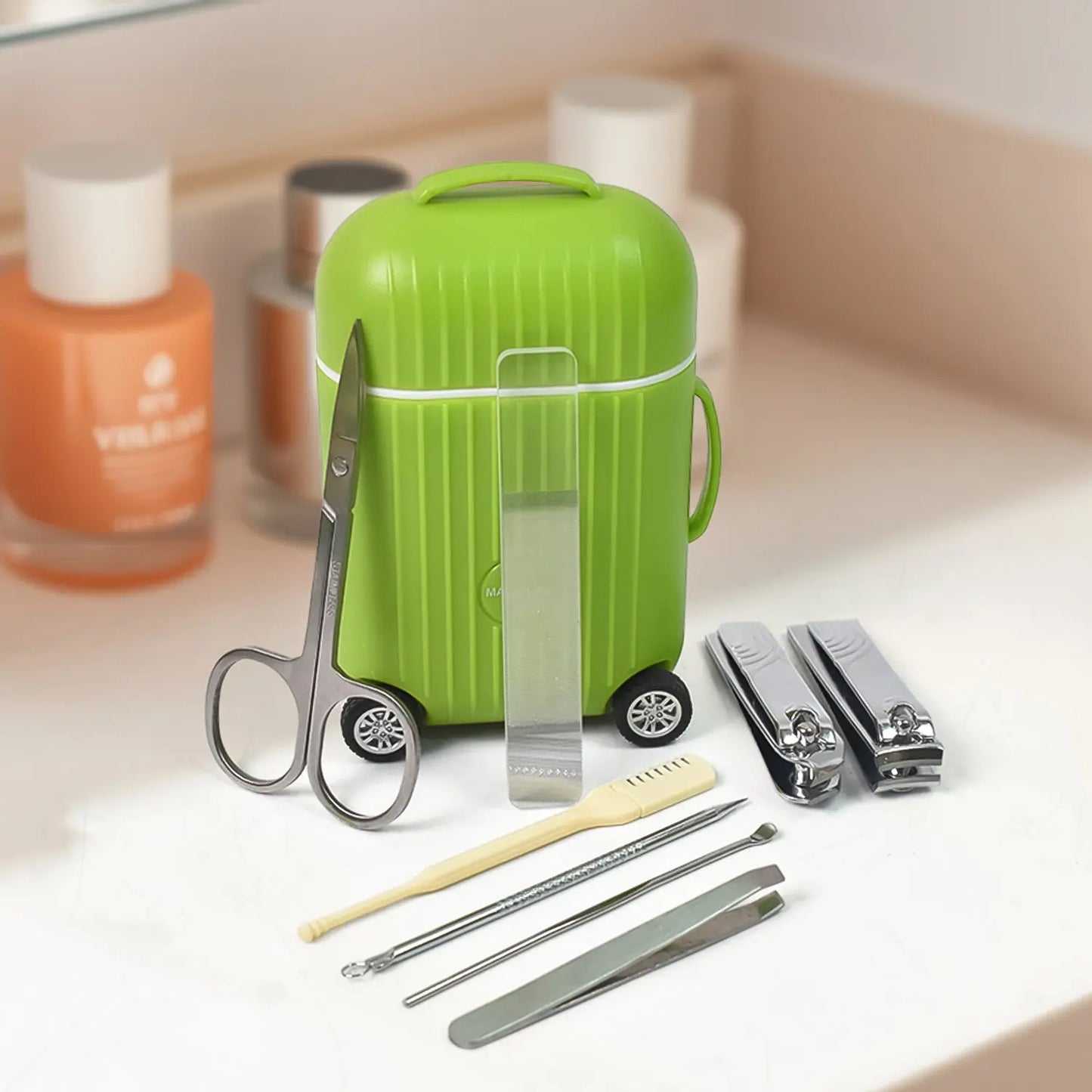 Manicure Kit Pedicure Tools For Feet Nail Clipper (8 Pcs Set With Mini 4 Wheel Suitcase Trolley) - Chestore