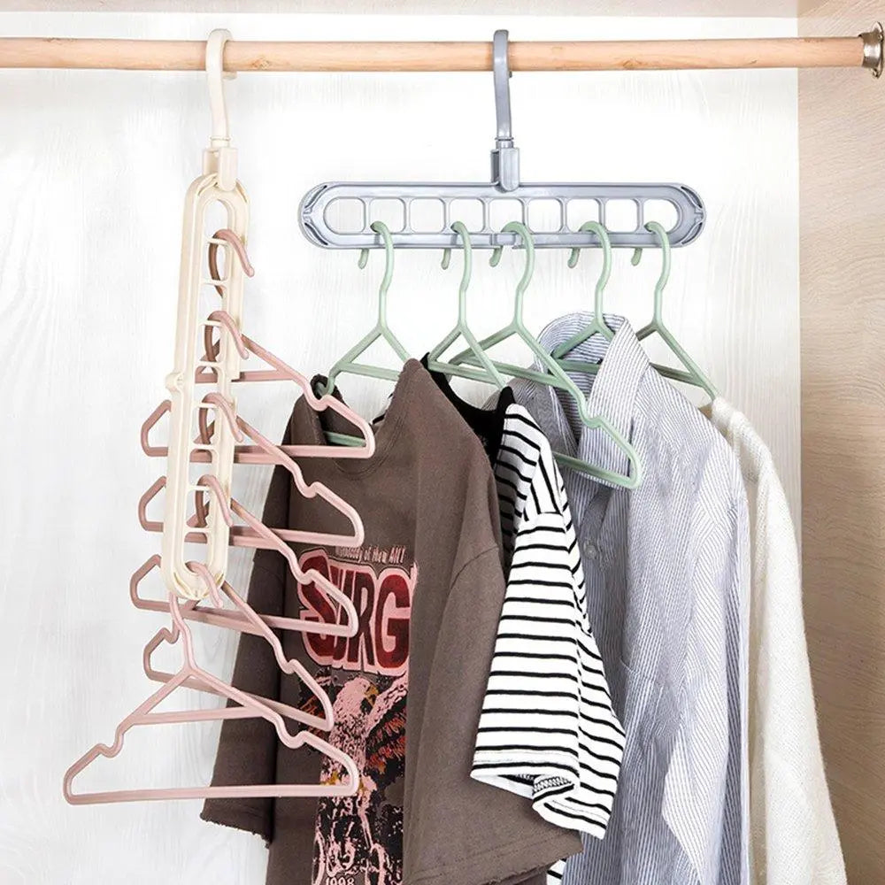 9 Hole Plastic Hanger & Hanging Hook – Indoor Wardrobe, Balcony & Suit Rack Organizer - Chestore