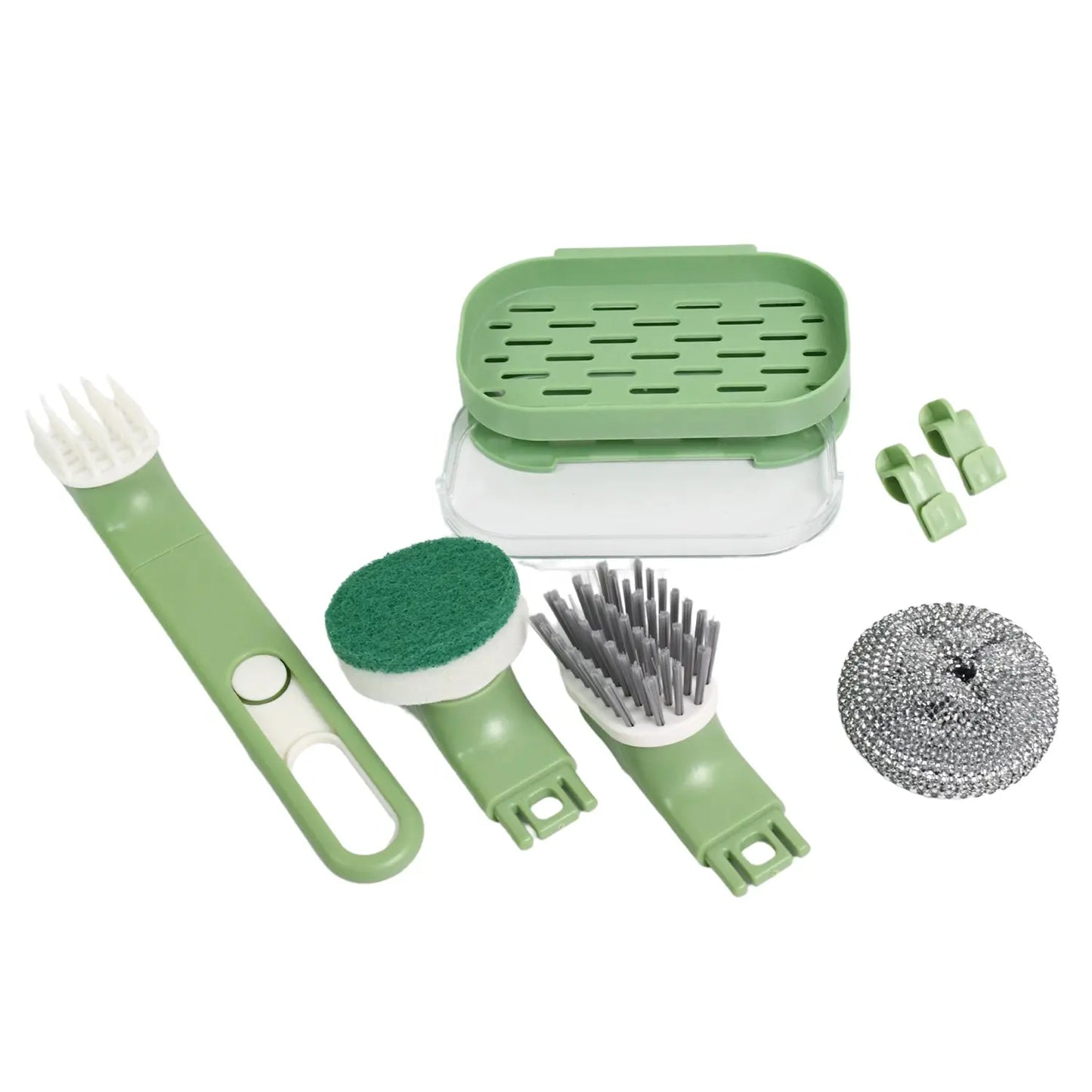 Dish Brush Set with Handle & Replacement Heads – 9 - Piece Kitchen Cleaning Kit - Chestore