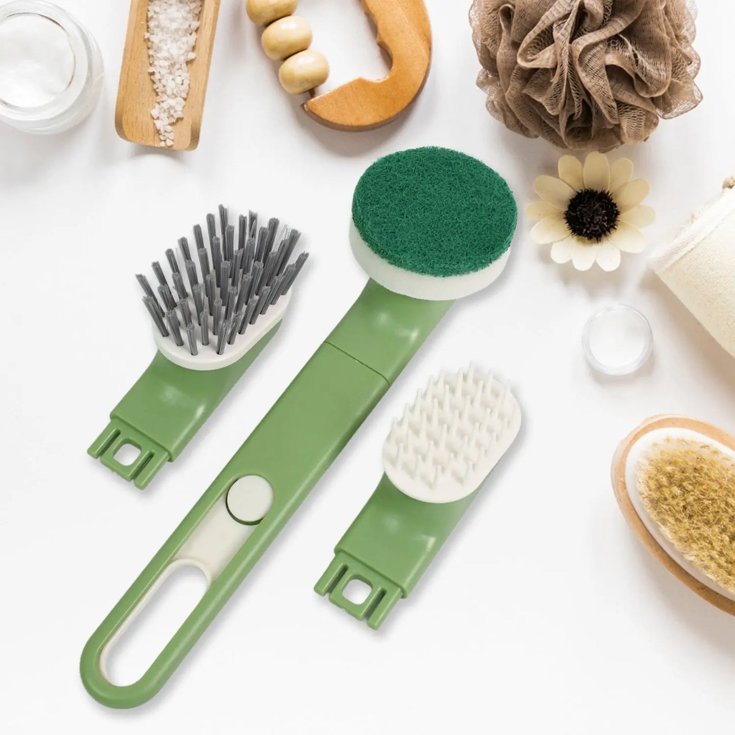 Dish Brush Set with Handle & Replacement Heads – 9 - Piece Kitchen Cleaning Kit - Chestore