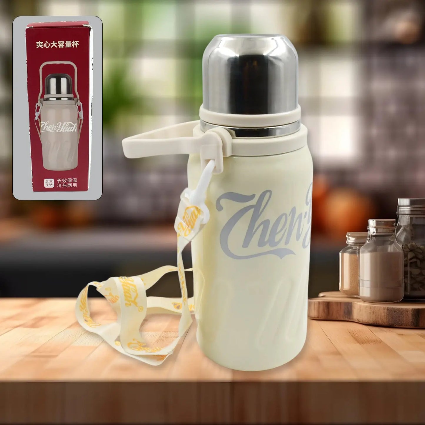 Stainless Steel Vacuum Insulated Water Bottle – Leak - Proof Flask with Hanging Strap (900ml) - Chestore