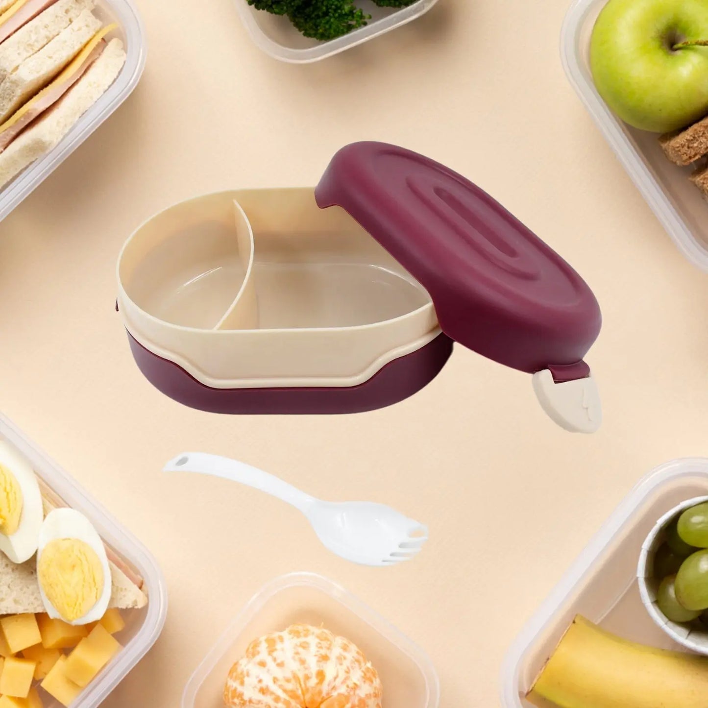 Airtight Food - Grade Tiffin Box – 2 - Compartment Lunch Box with 2 - in - 1 Spoon - Chestore