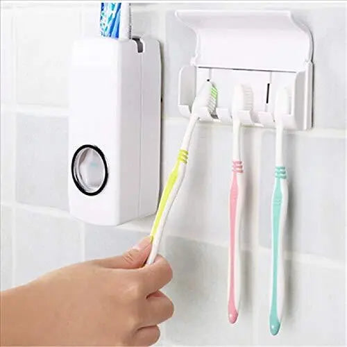 Toothpaste Dispenser & Tooth Brush Holder – Sleek Bathroom Organizer - Chestore