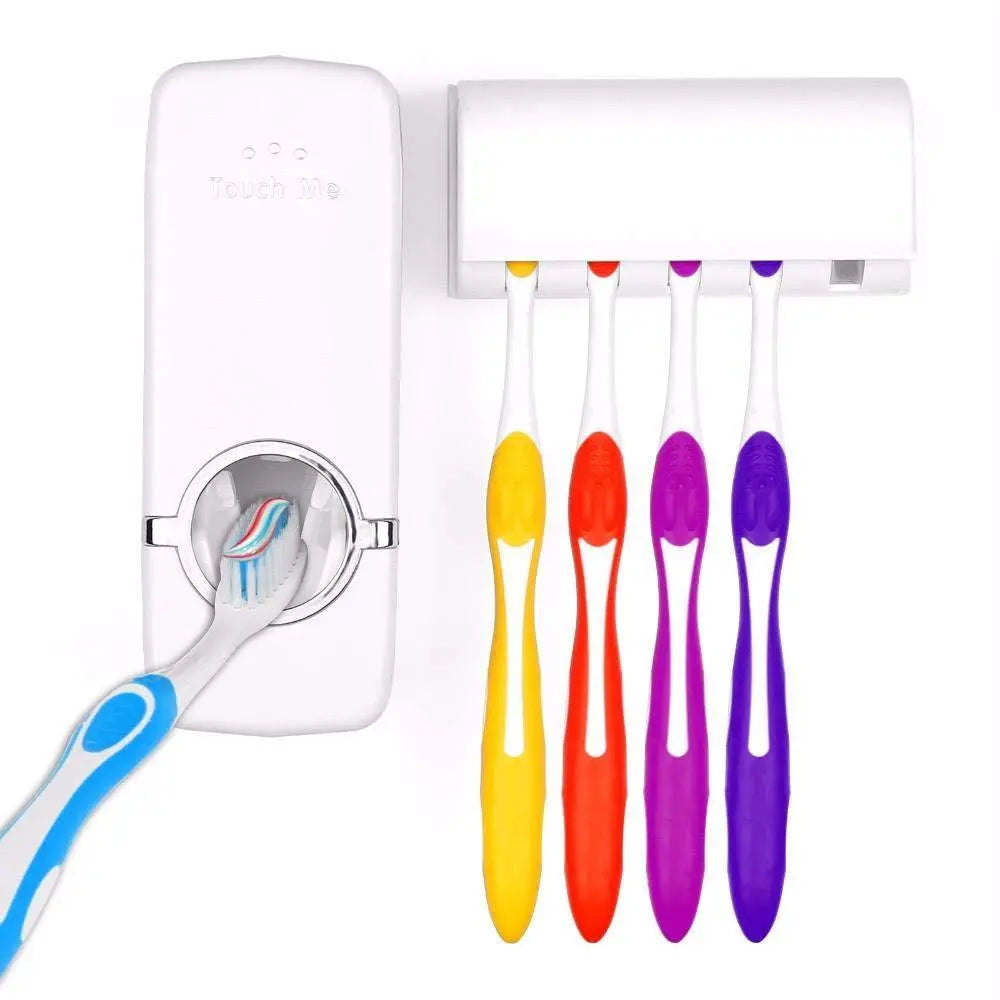 Toothpaste Dispenser & Tooth Brush Holder – Sleek Bathroom Organizer - Chestore