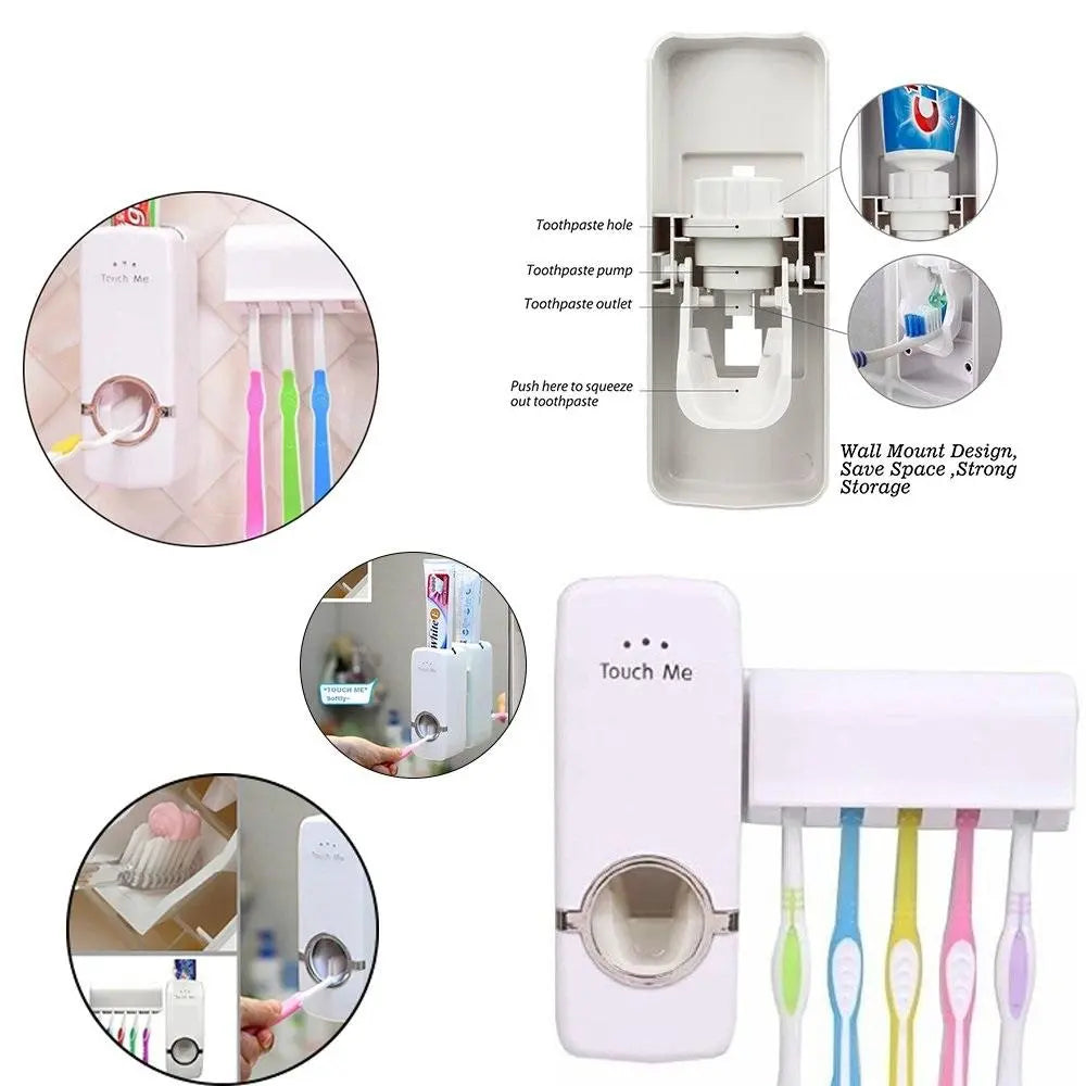 Toothpaste Dispenser & Tooth Brush Holder – Sleek Bathroom Organizer - Chestore