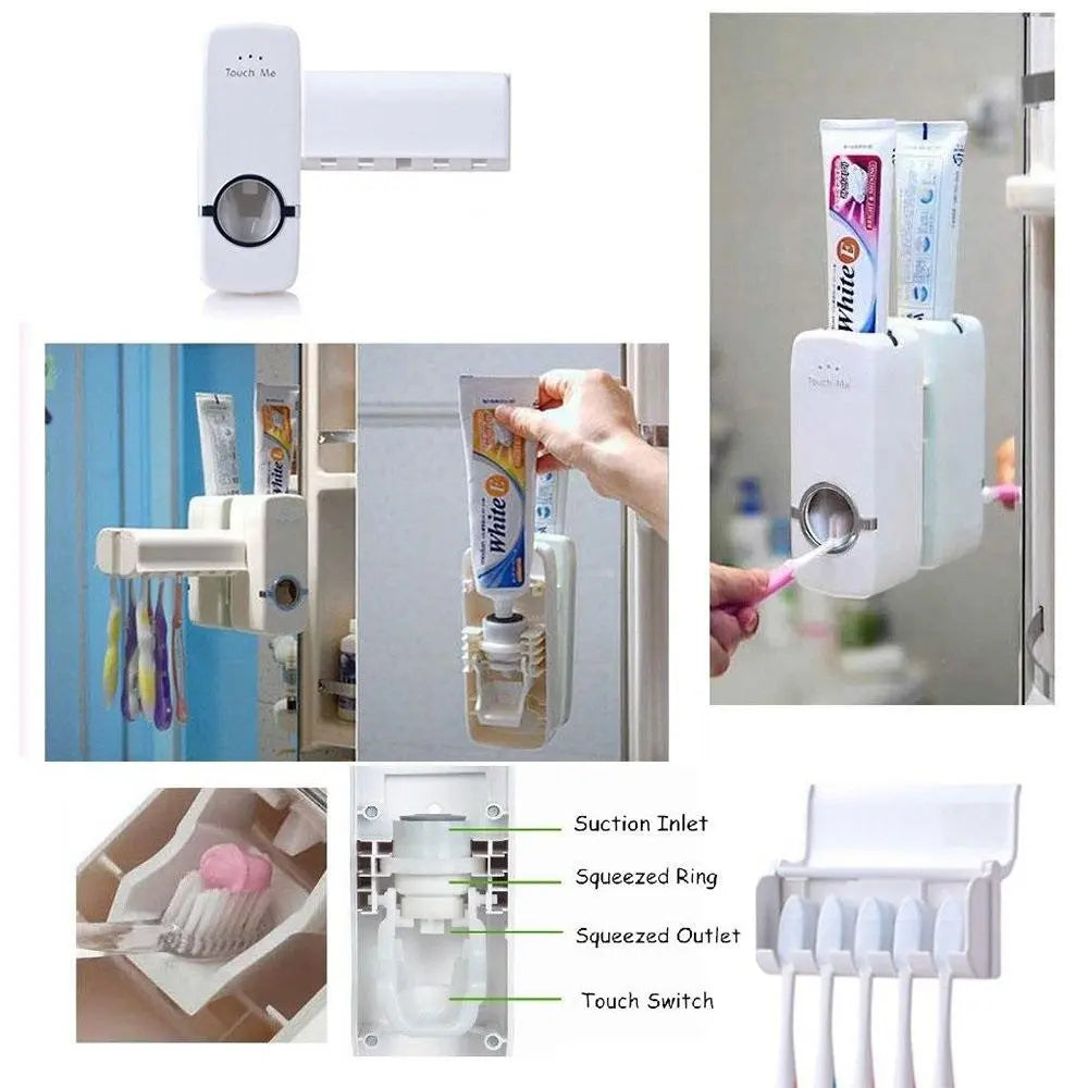 Toothpaste Dispenser & Tooth Brush Holder – Sleek Bathroom Organizer - Chestore