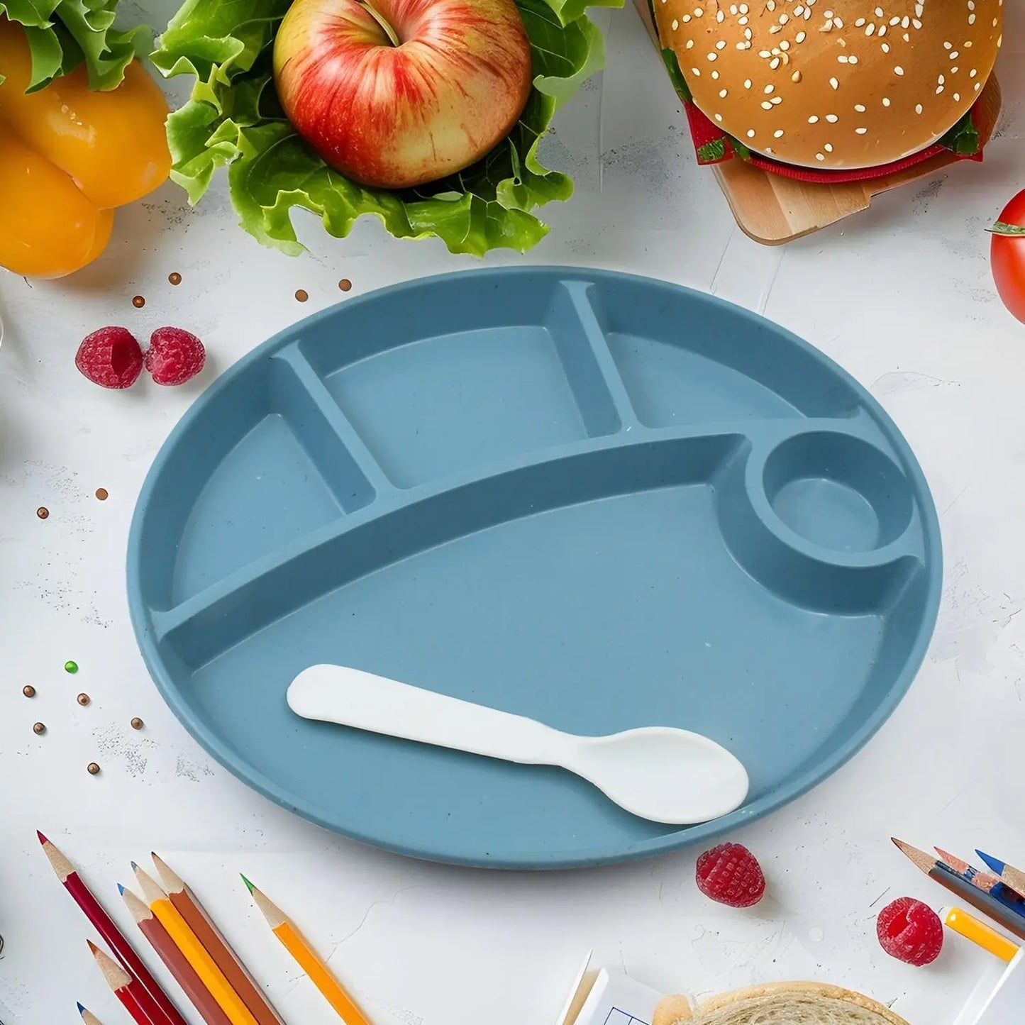 Biodegradable 5 - Compartment Food Plate with Spoon - BPA - Free & Reusable - Chestore