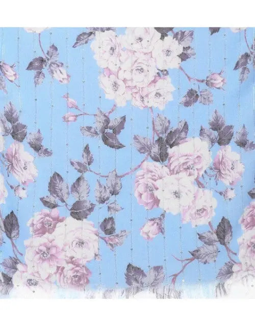 Floral pattern with pink and white flowers on a blue background