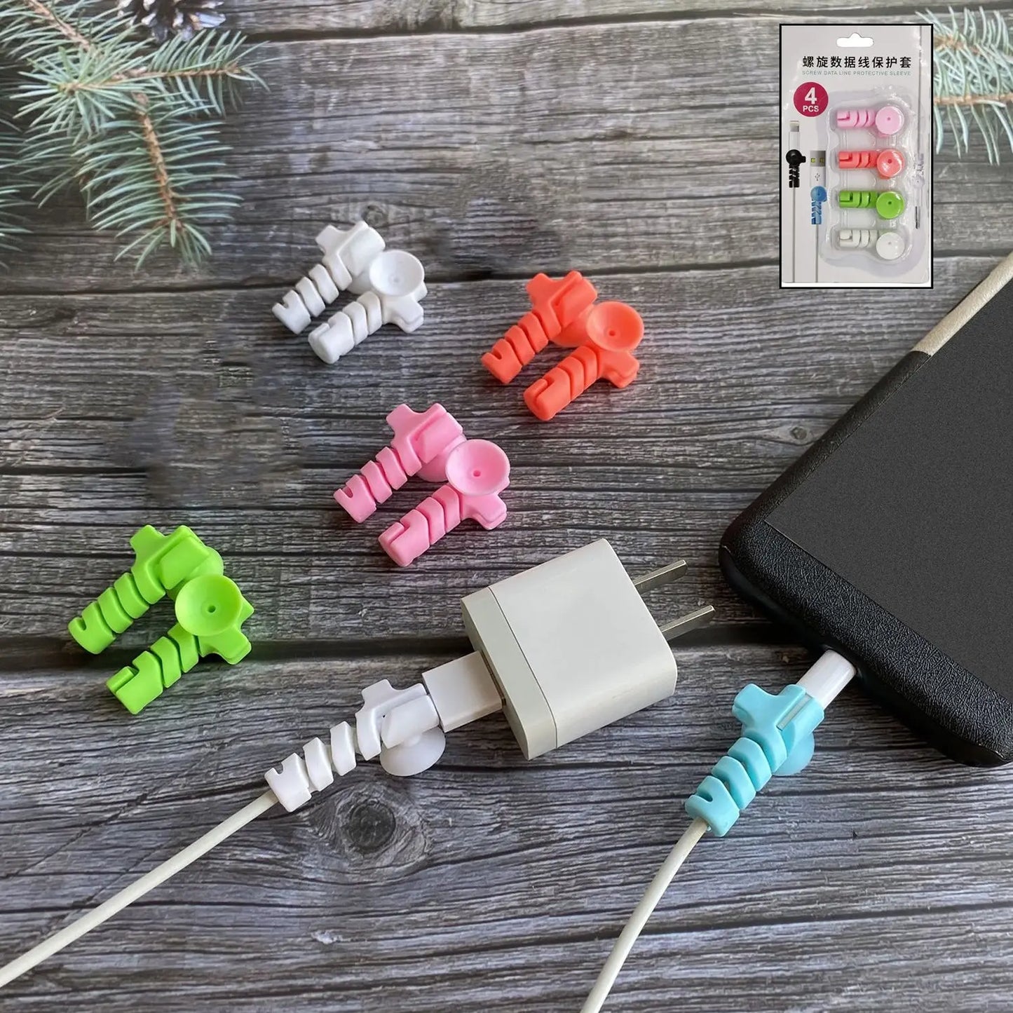 Cable Cord Protector with Suction Winder – 4 Pcs Set - Chestore