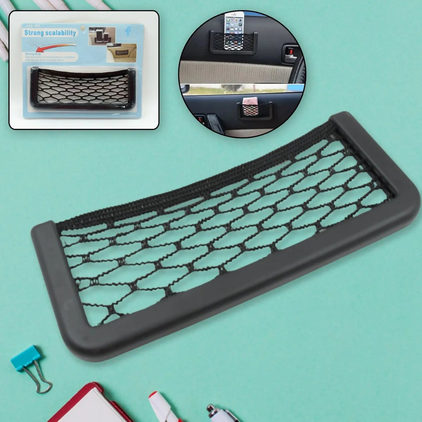 Car Side Seat Storage Net Organizer – Stick - On Mesh Pocket for Phone, Purse & More 🚗📱👜 - Chestore