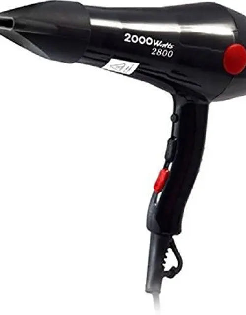 Black hair dryer with red accents on a white background