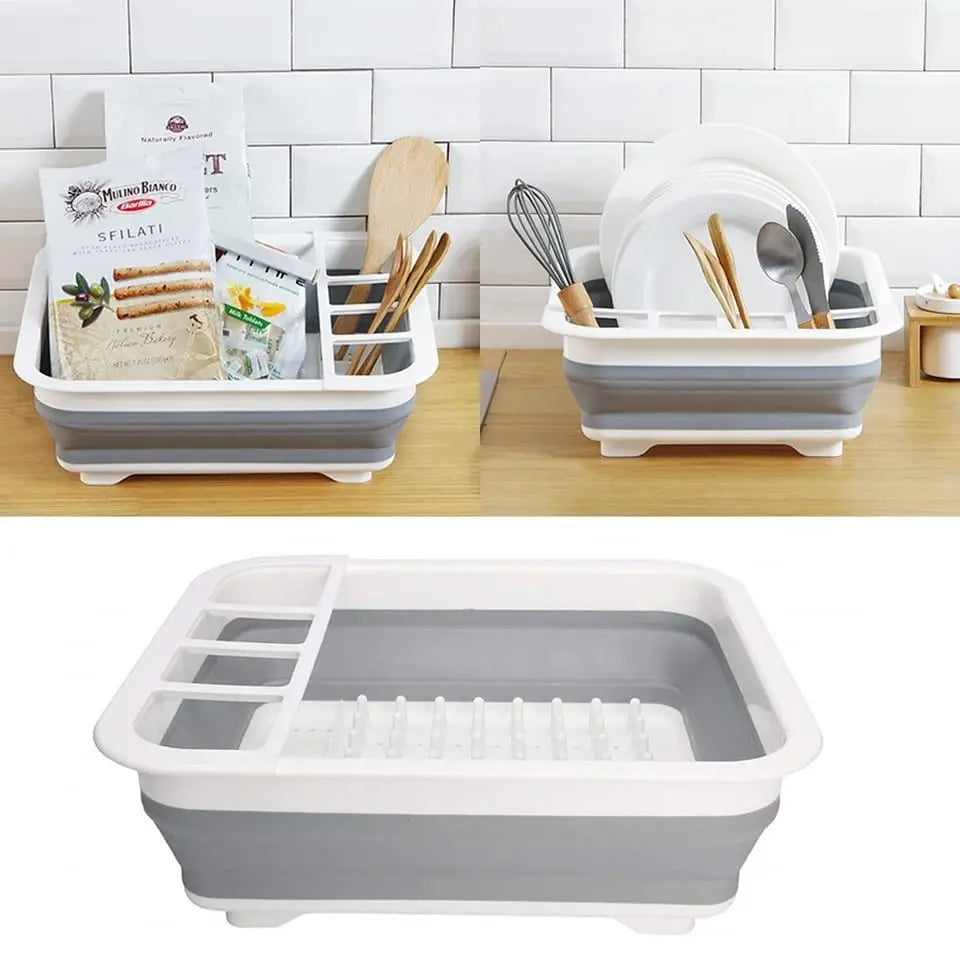 Collapsible Folding Silicone Dish Drying Drainer Rack | Spoon, Fork & Knife Storage Holder - Chestore