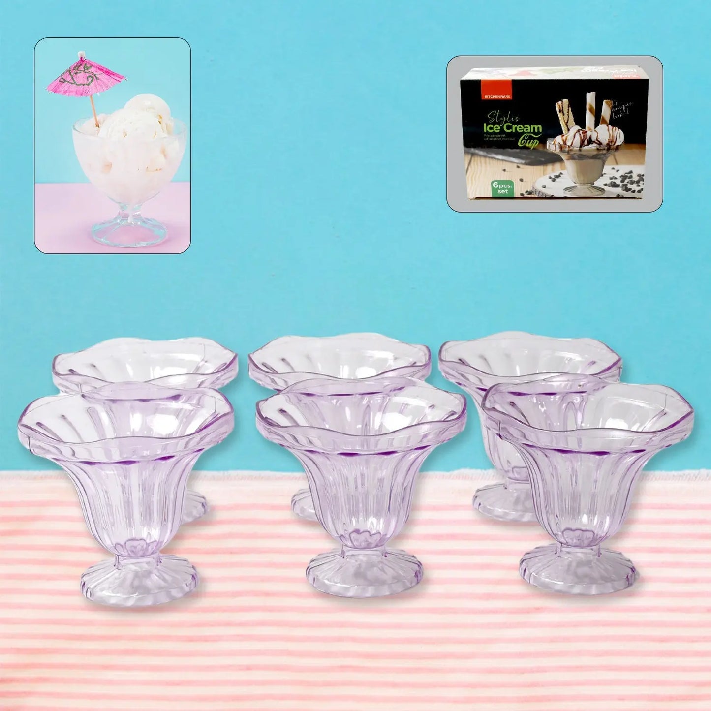 Crystal Plastic Dessert & Ice Cream Bowls – Set of 6 - Chestore