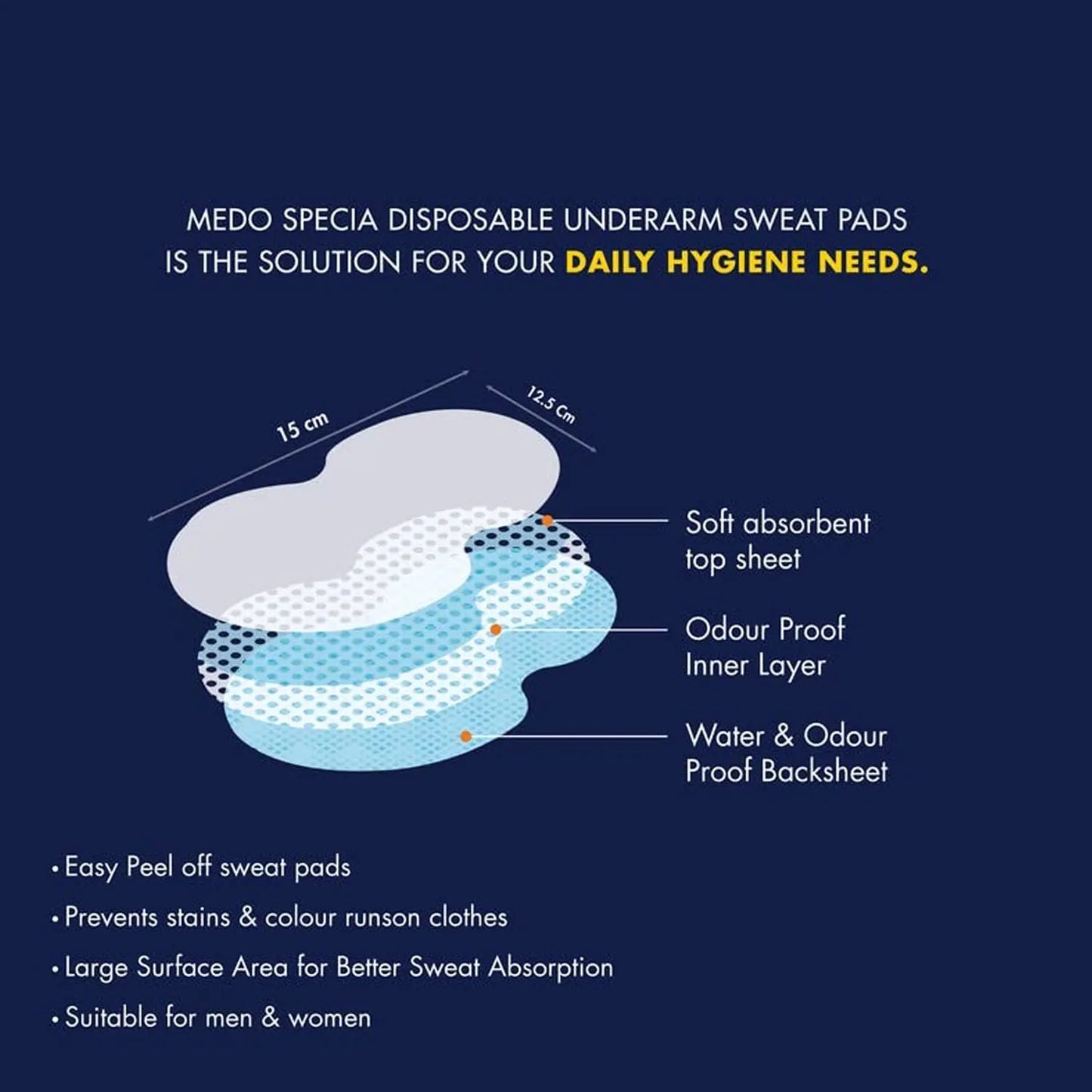 Disposable Underarm Sweat Pads – Highly Absorbent, Anti - Smell, Cotton Pads for Men & Women (Pack of 10) - Chestore