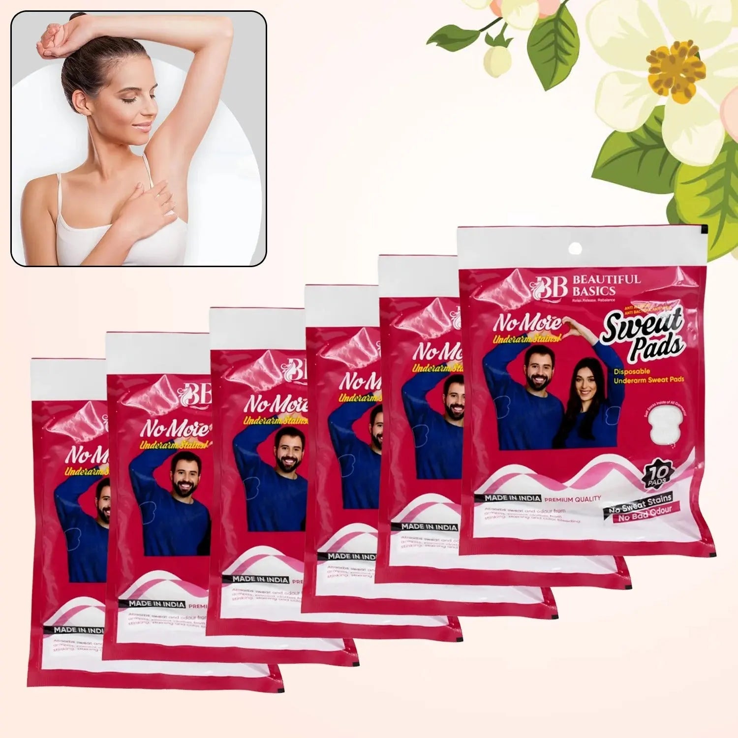Beautiful Basics Underarms Sweat Pads Disposable (Pkts 6x 60 Pcs Set) - Chestore