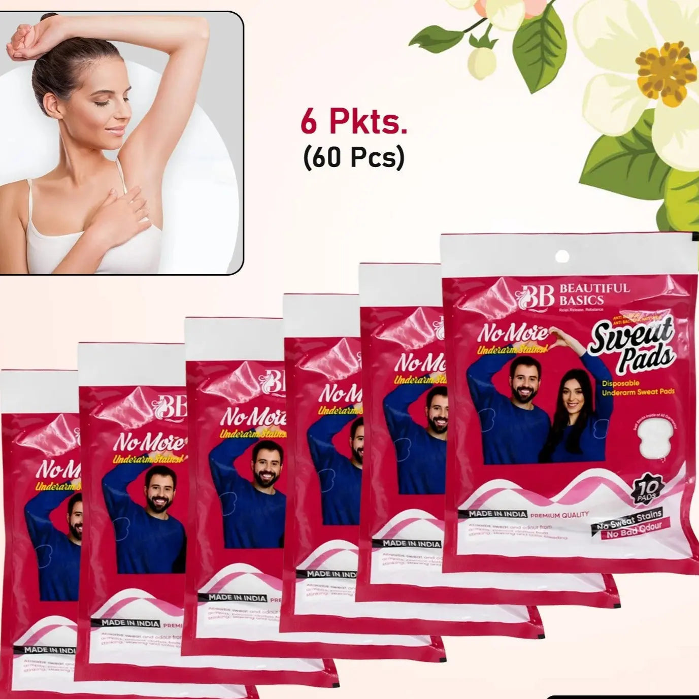 Beautiful Basics Underarms Sweat Pads Disposable (Pkts 6x 60 Pcs Set) - Chestore