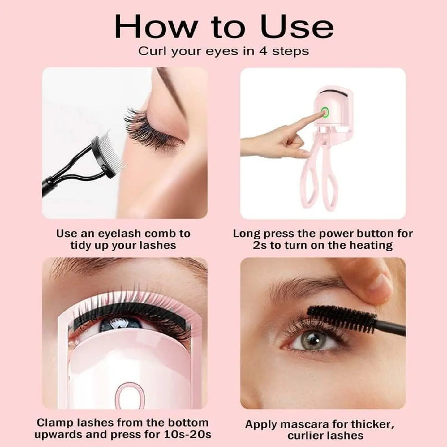 Electric Heated Eyelash Curler – Long - Lasting Curl for Stunning Eyes | 1 Pc - Chestore