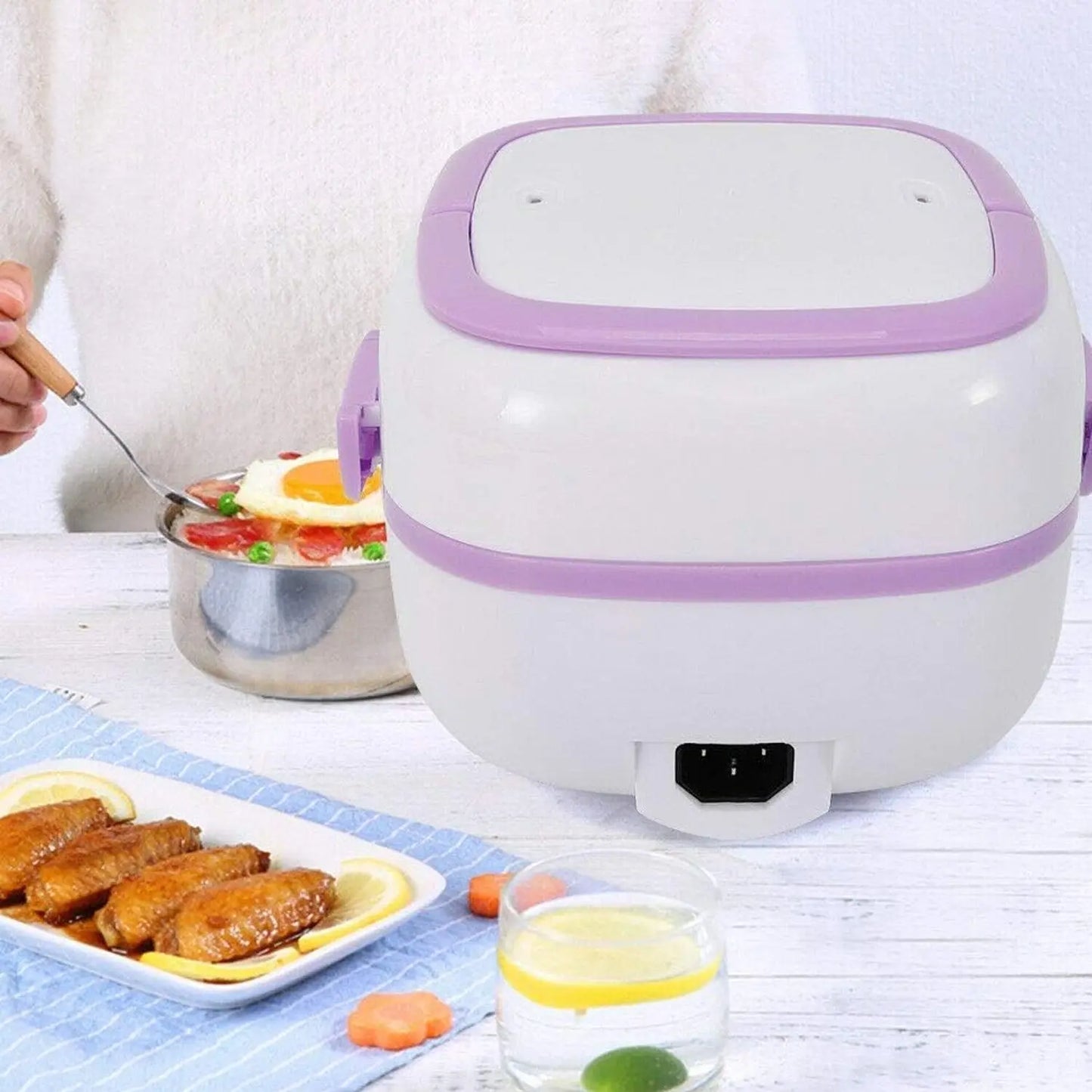 Electric Lunch Box | Portable Food Warmer with Removable Stainless Steel Compartments (220V, 200W) for Car & Office - Chestore