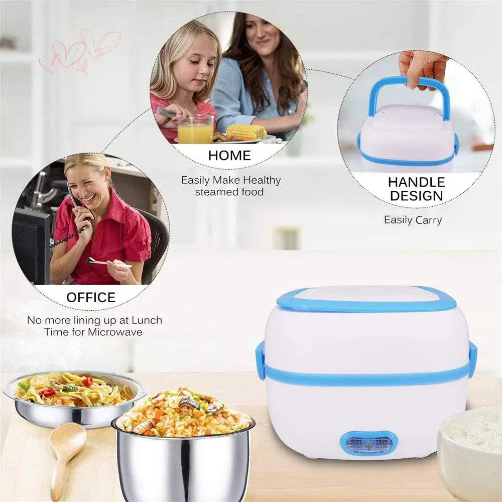 Electric Lunch Box | Portable Food Warmer with Removable Stainless Steel Compartments (220V, 200W) for Car & Office - Chestore