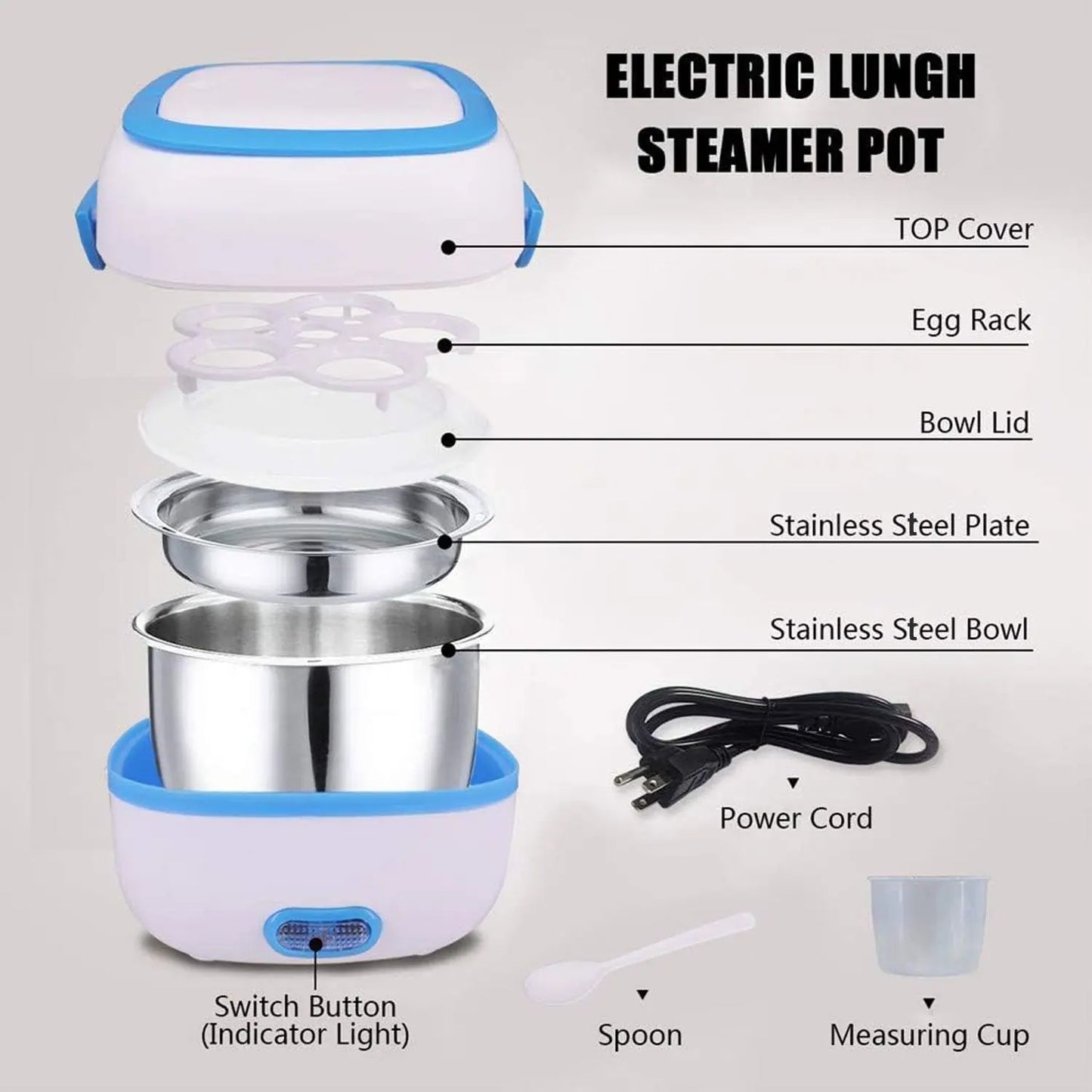 Electric Lunch Box | Portable Food Warmer with Removable Stainless Steel Compartments (220V, 200W) for Car & Office - Chestore
