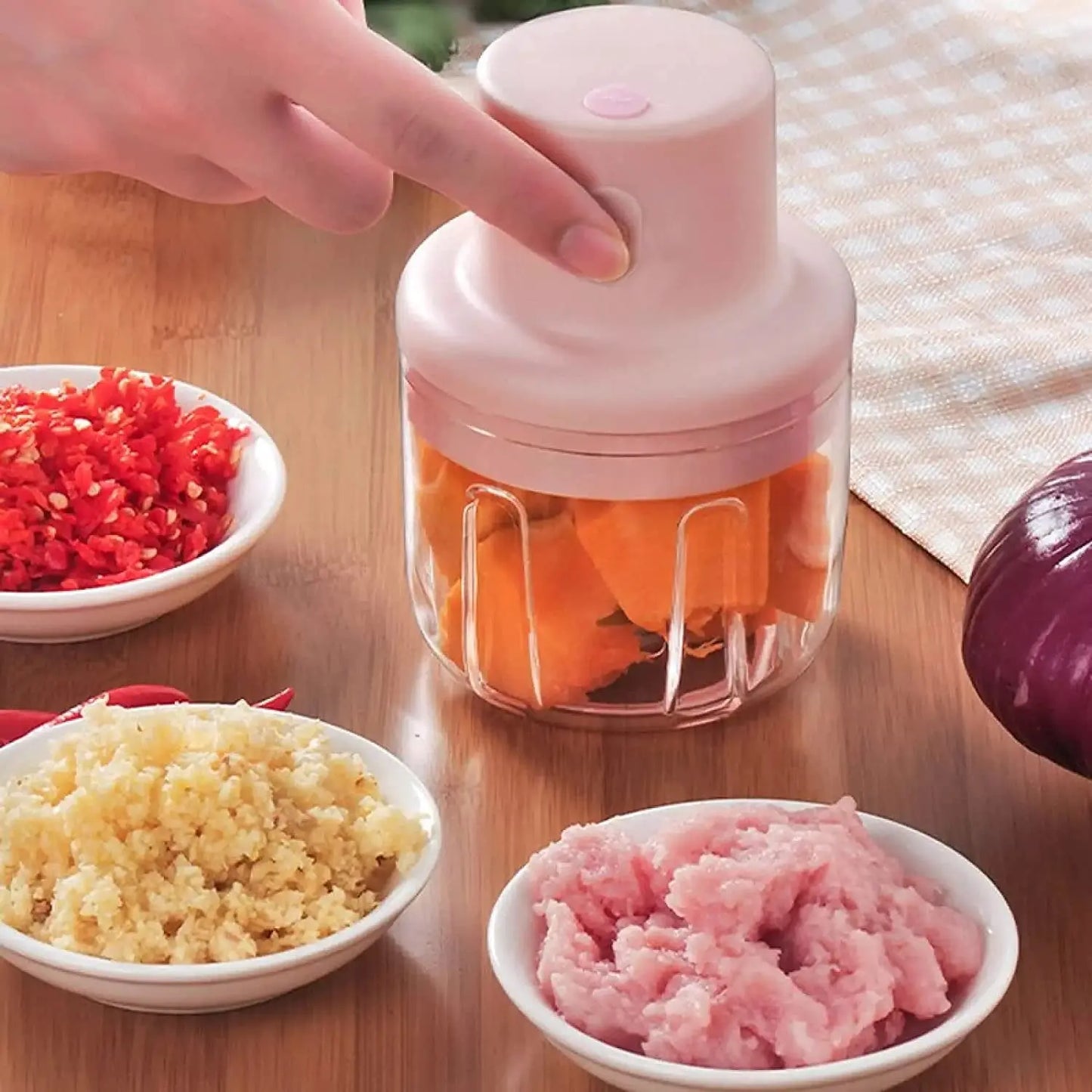 Electric Mini Garlic Chopper – 250ml Rechargeable Food Cutter for Easy Cooking - Chestore