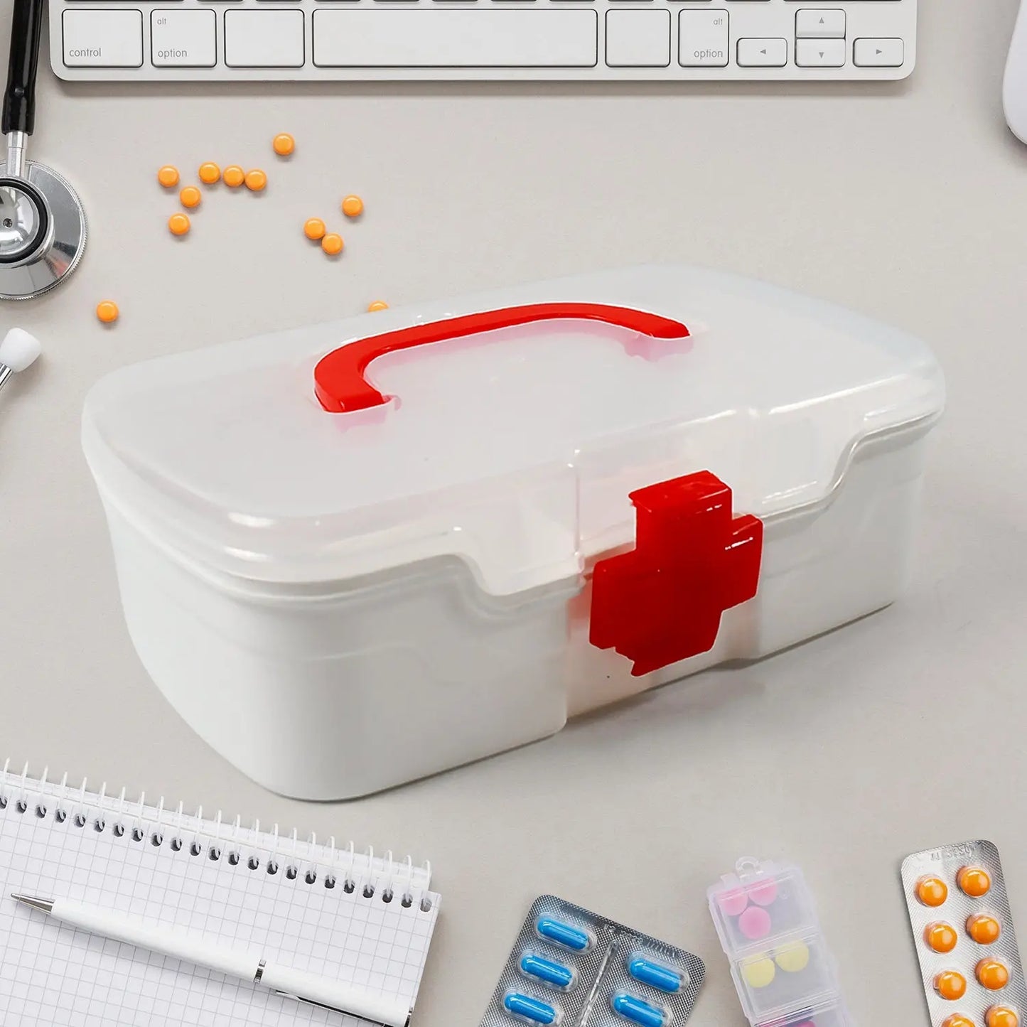 3 - Compartment Medical Storage Box – First Aid Organizer with Handle & Detachable Tray - Chestore