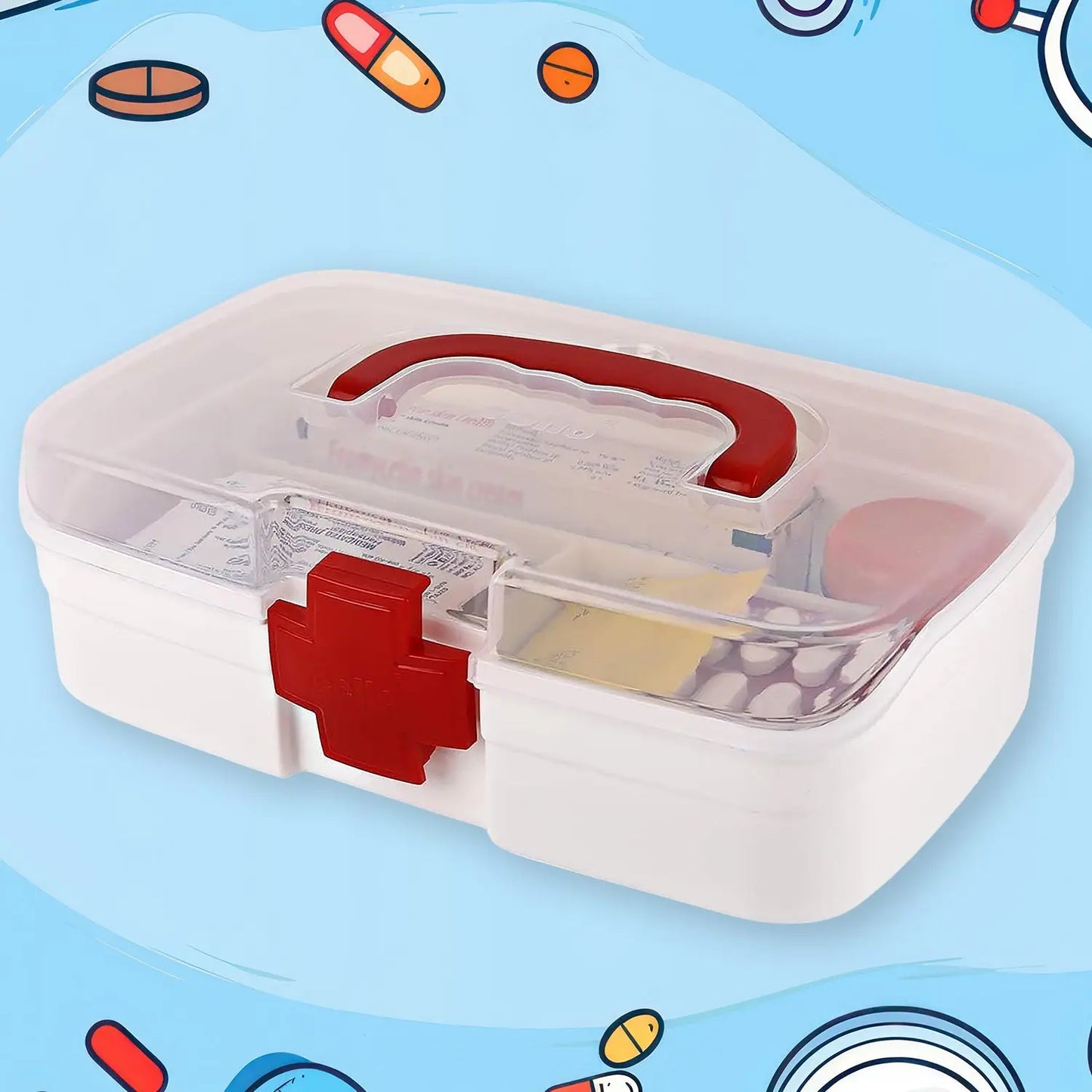 3 - Compartment Medical Storage Box – First Aid Organizer with Handle & Detachable Tray - Chestore