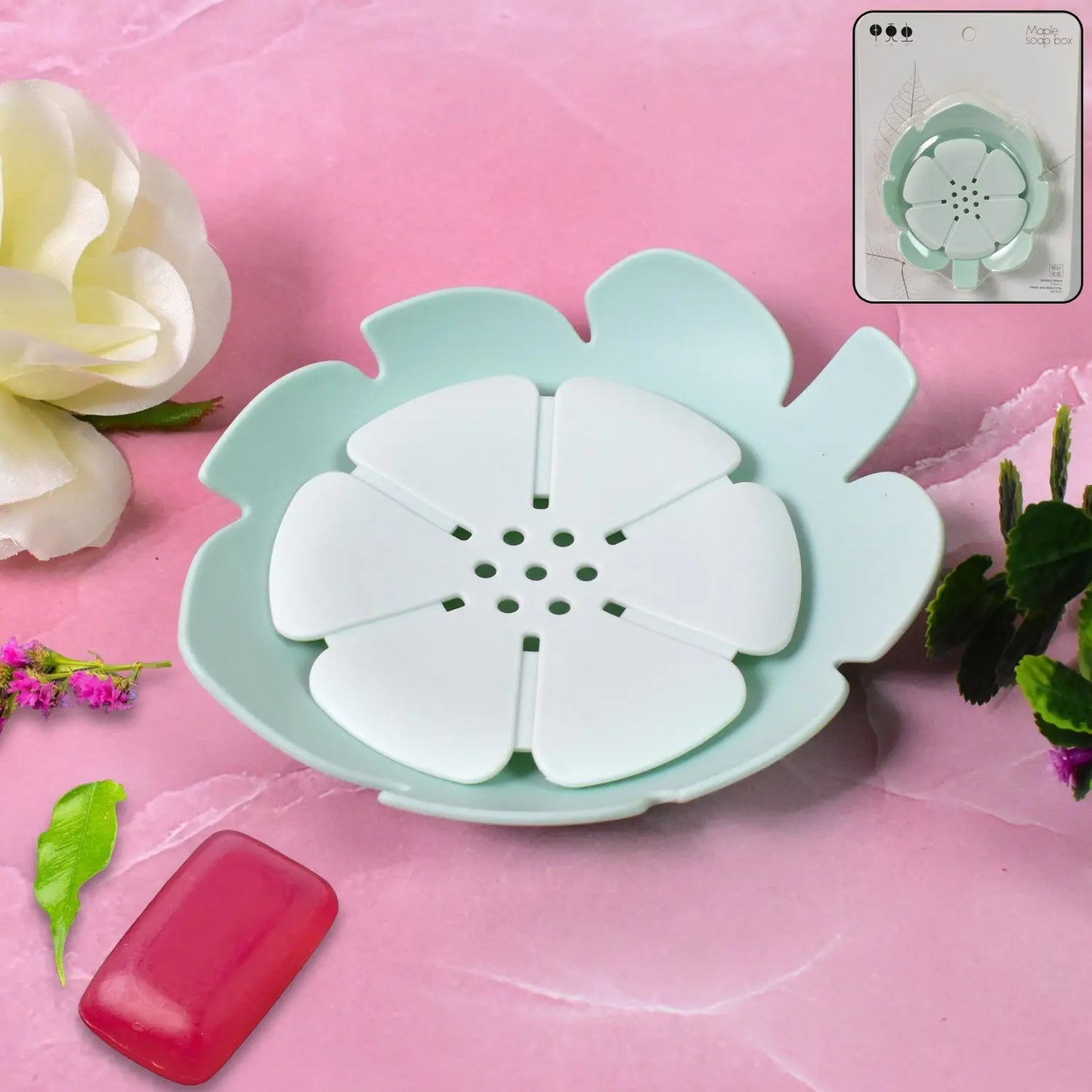 Plastic Flowers Soap Dish Bathroom Accessories Set Shower Gift (1 Pc) - Chestore