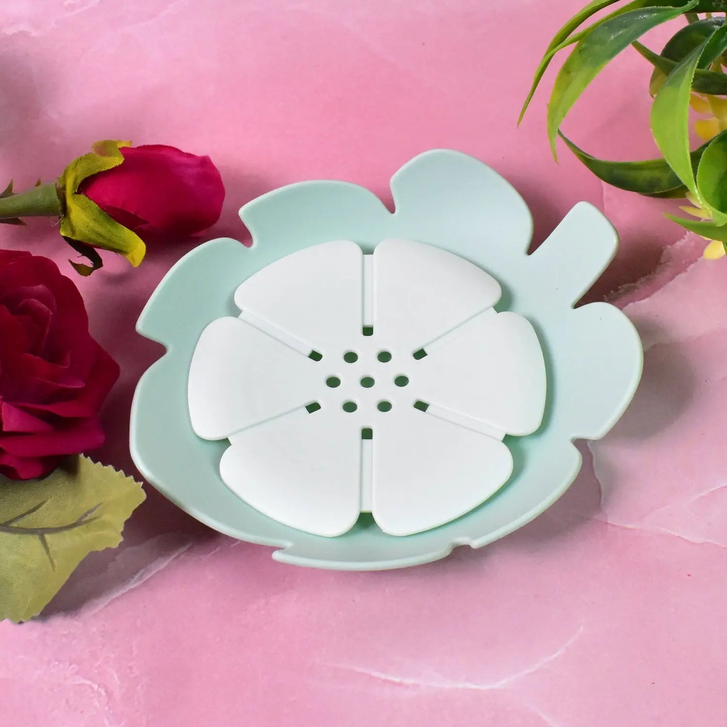 Plastic Flowers Soap Dish Bathroom Accessories Set Shower Gift (1 Pc) - Chestore