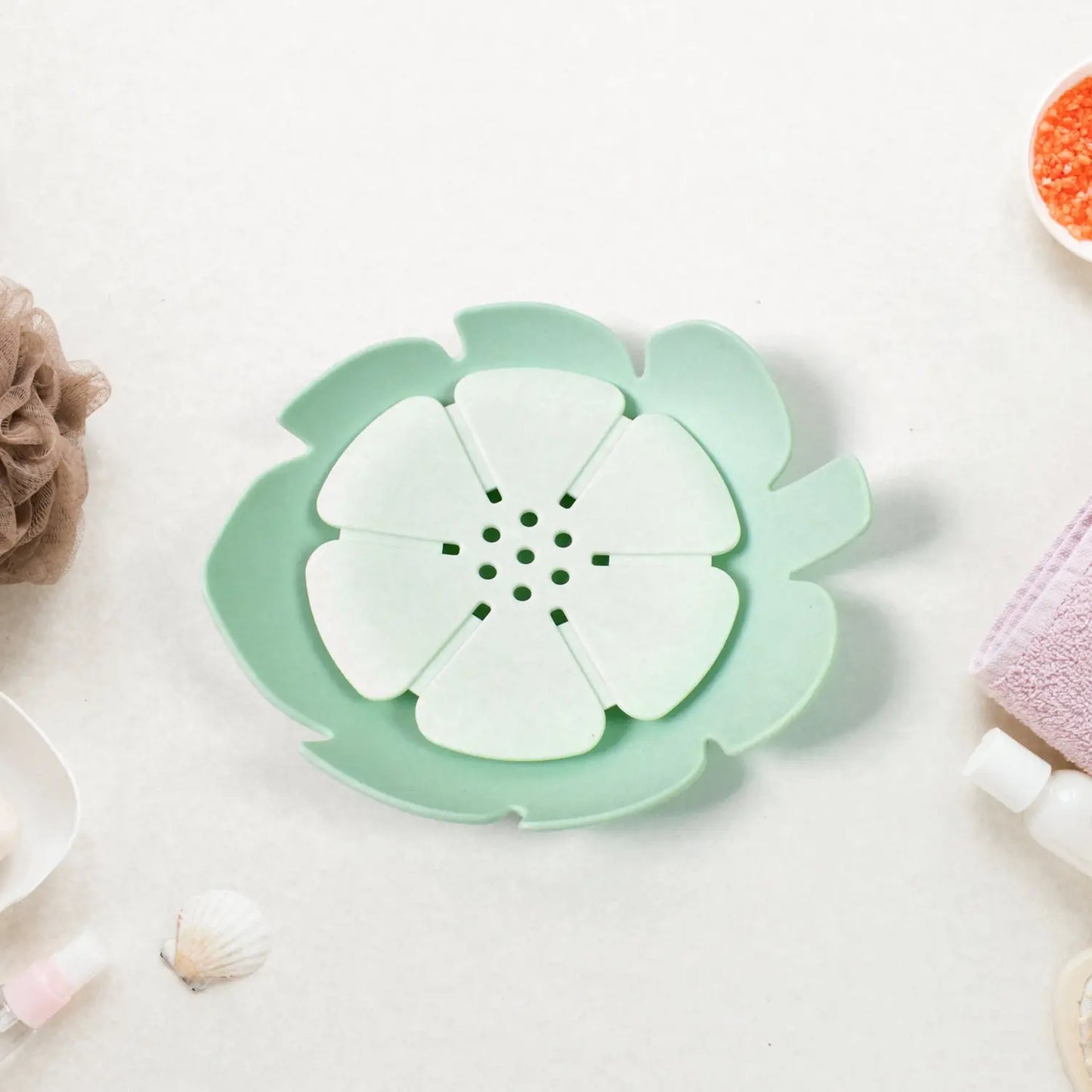 Plastic Flowers Soap Dish Bathroom Accessories Set Shower Gift (1 Pc) - Chestore