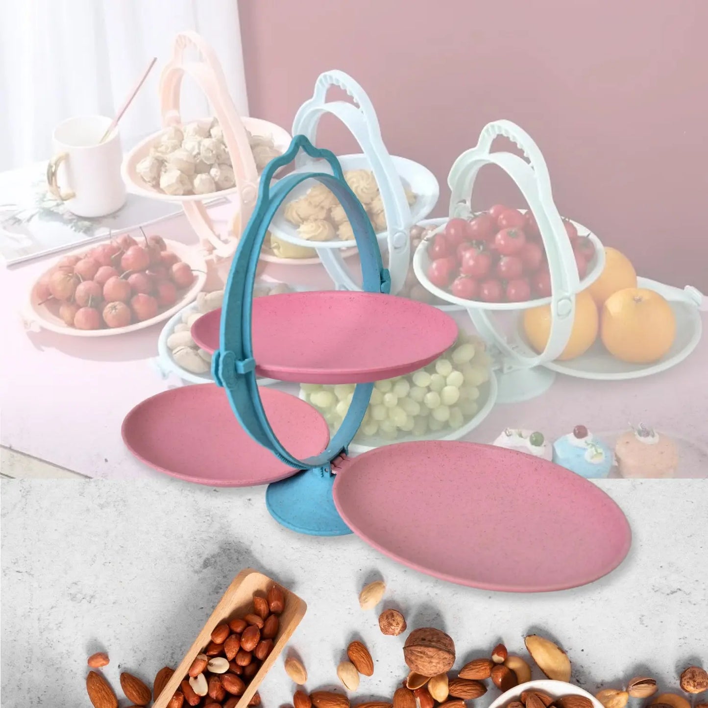 🍬 Foldable Fruit Plate & Candy Dish – Multi - Use Mirror Shape Tray (1 Set) - Chestore