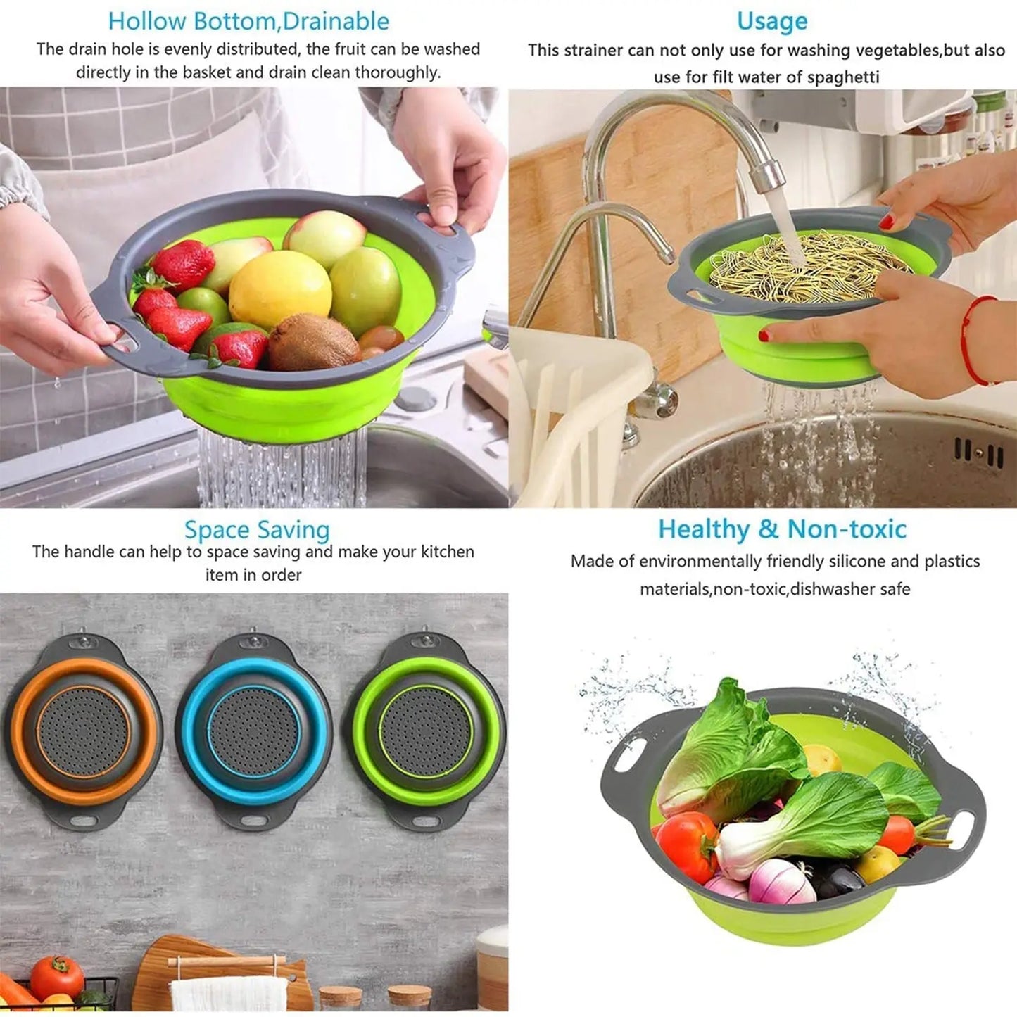 Round Foldable Silicone Strainer – Multipurpose Kitchen Tool - Chestore