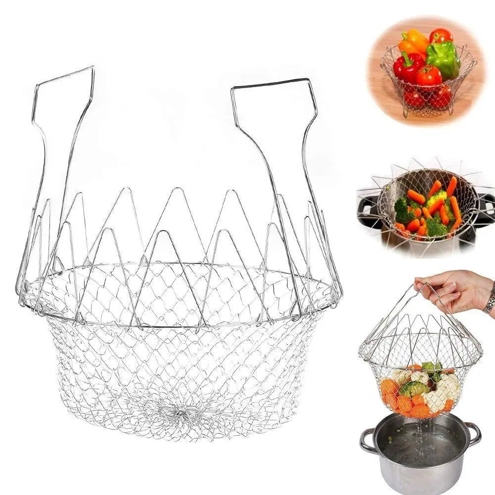Foldable Strainer Chef Basket – Multi - Purpose Kitchen Tool for Easy Cooking - Chestore