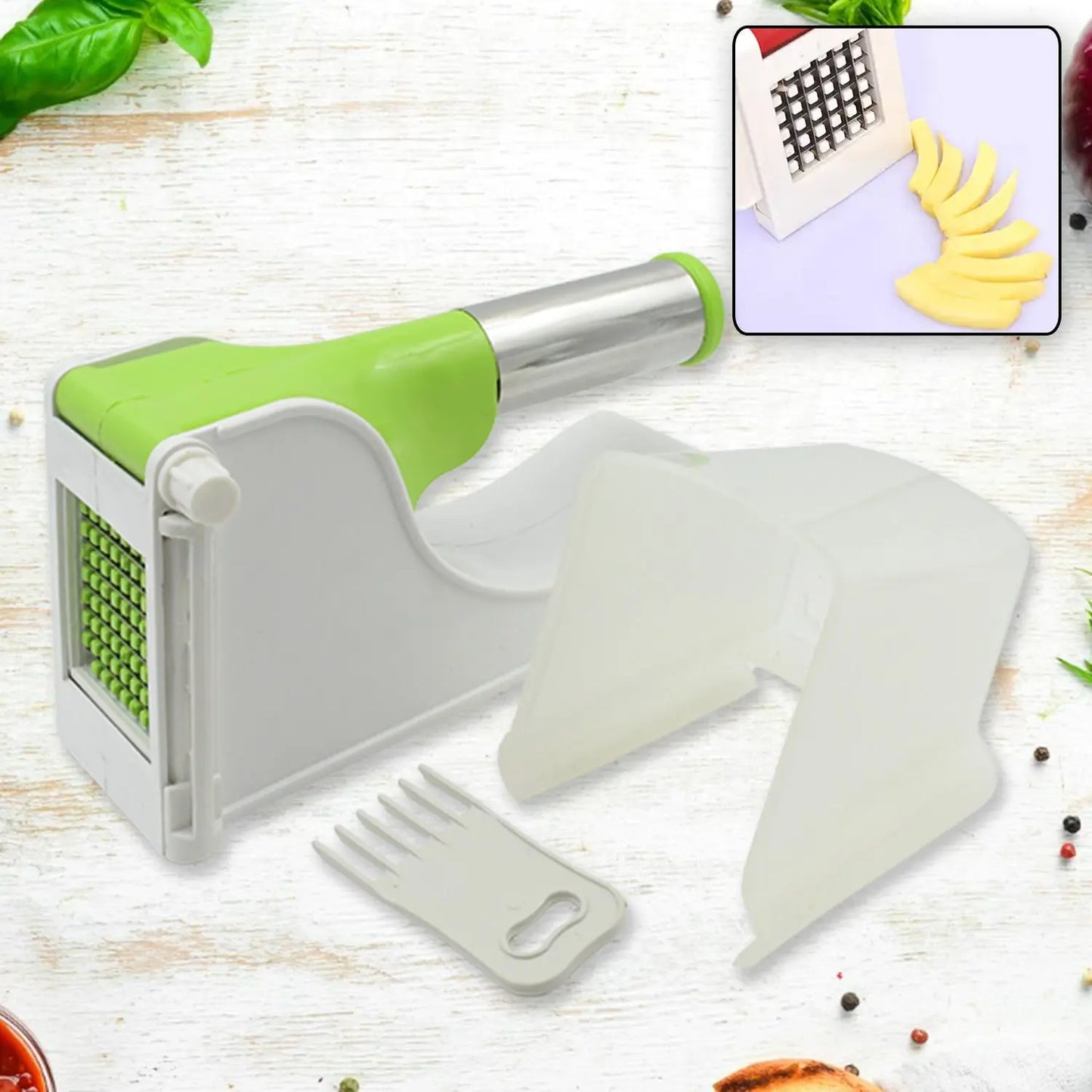 🍟 Virgin Plastic French Fry Chipser – Potato Slicer with Container - Chestore