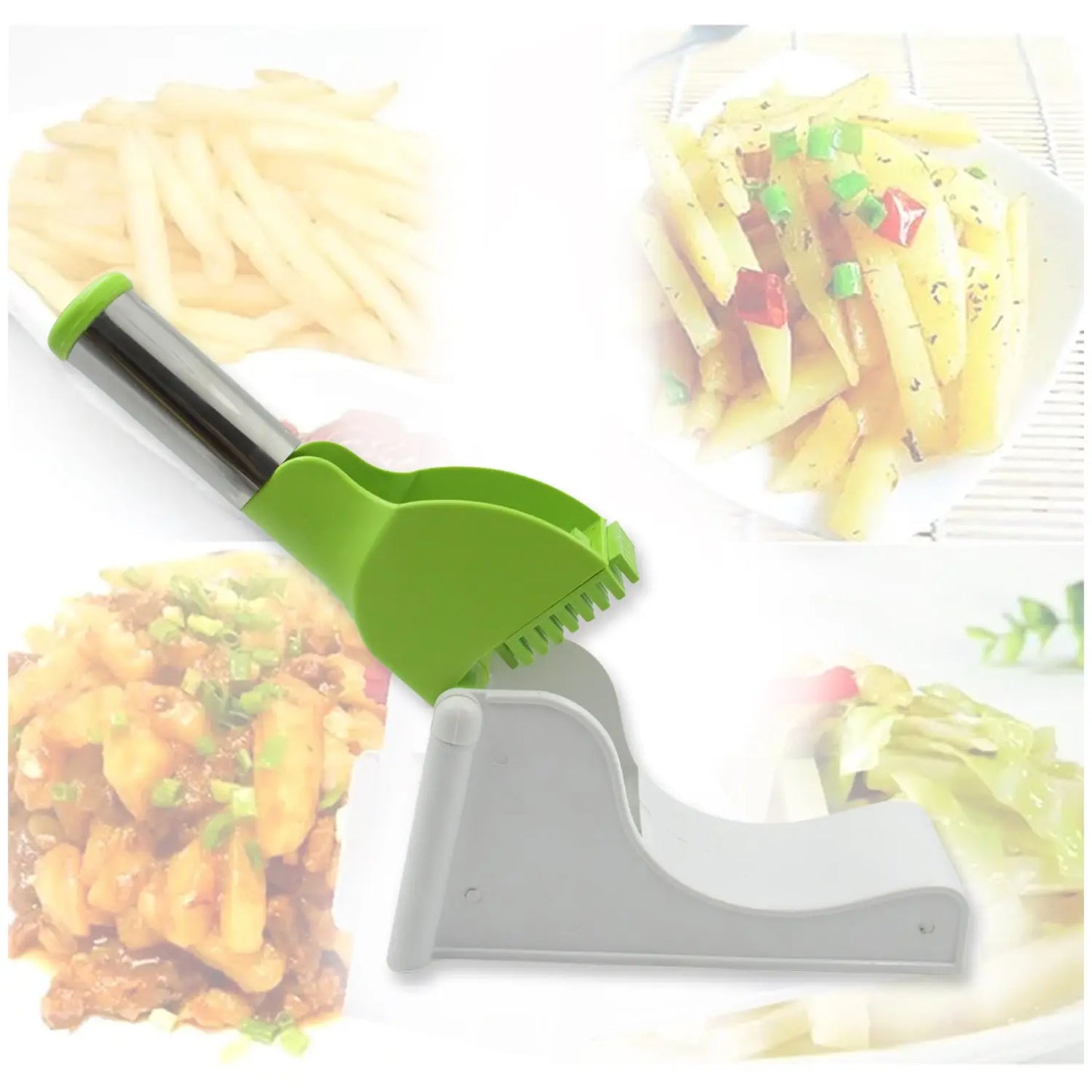 🍟 Virgin Plastic French Fry Chipser – Potato Slicer with Container - Chestore