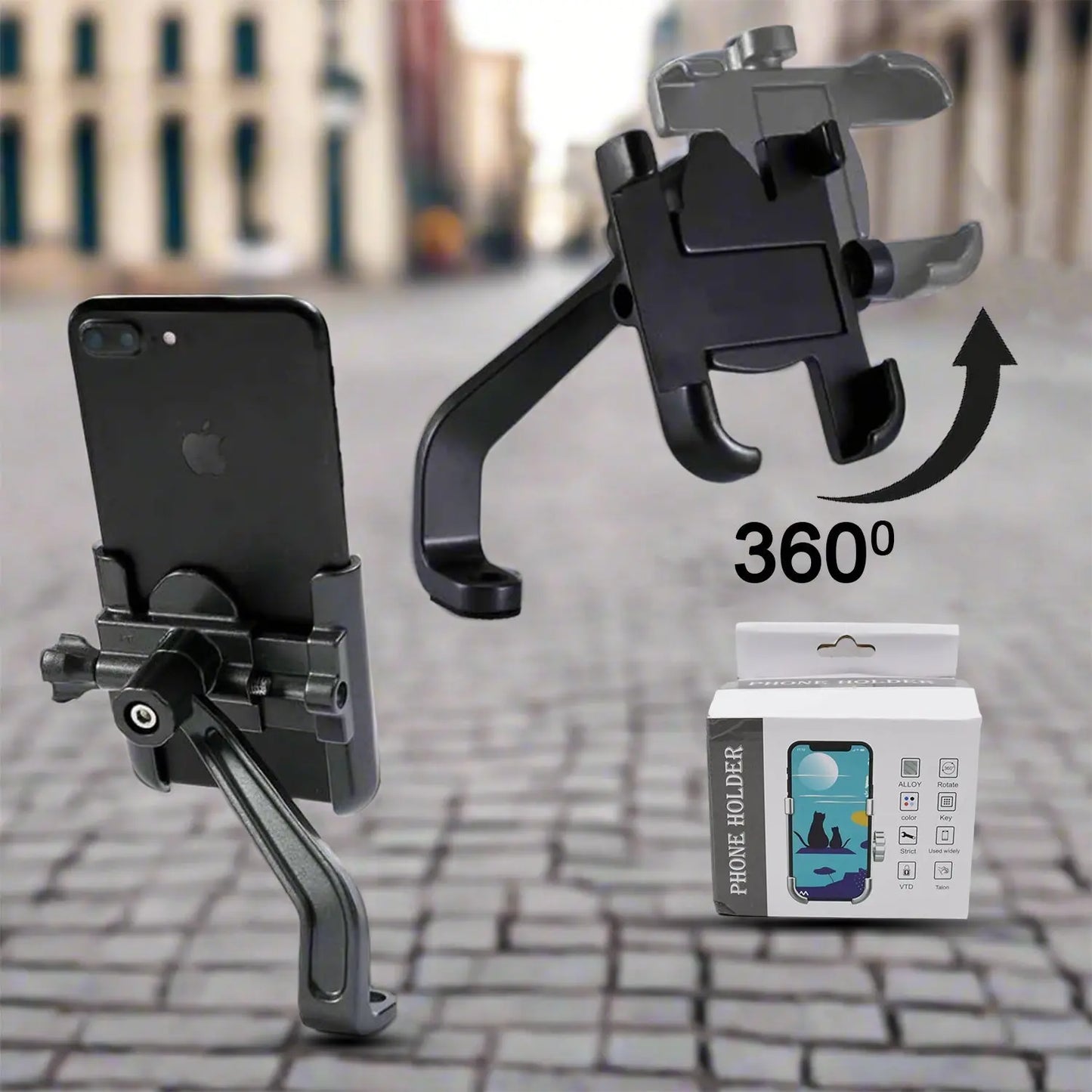 Full Metal Body Bike Scooty 360° Rotating Mobile Holder Stand for Maps & GPS Navigation - Fits All Smartphones - Chestore