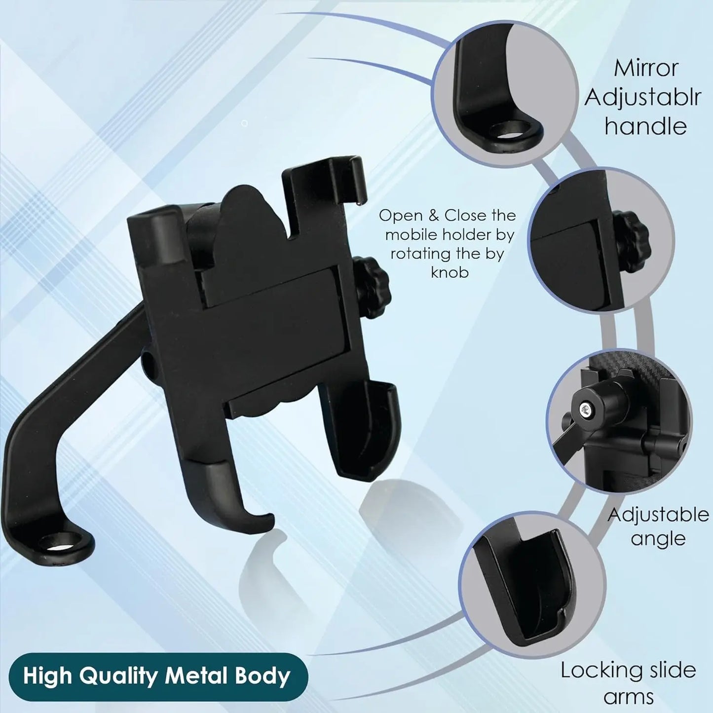 Full Metal Body Bike Scooty 360° Rotating Mobile Holder Stand for Maps & GPS Navigation - Fits All Smartphones - Chestore