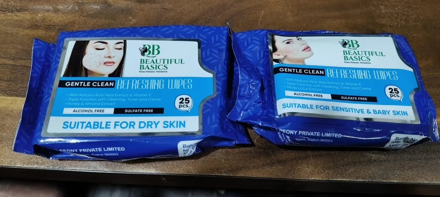 Beautiful Basics Dry Sensitive Skin Face Wipes (2 Pkts X 50 Pcs Wipes) - Chestore