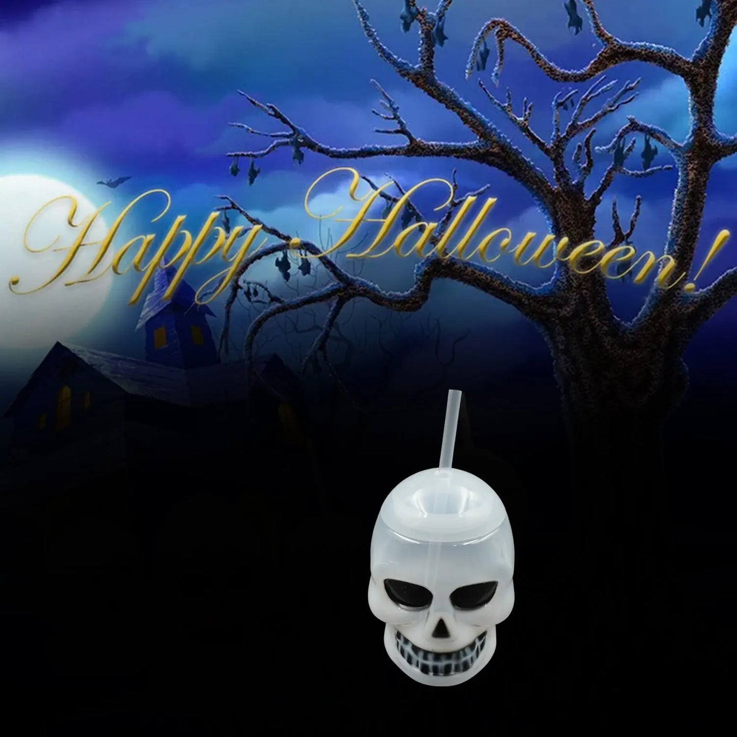 Ghost Face Water Bottle with Lid & Straw | Fun Party Cup for Kids & Adults - Chestore
