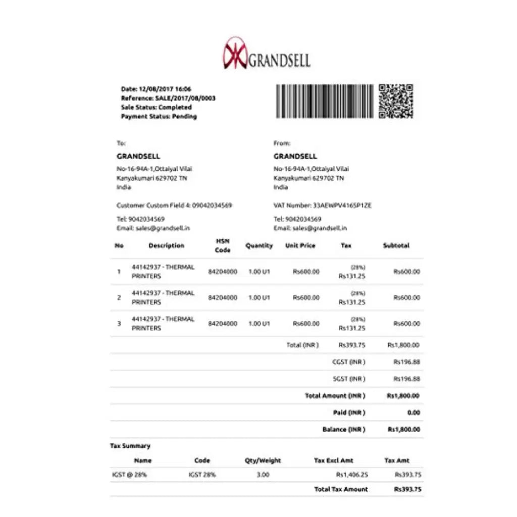 Grandse Billing Software Bundle with Barcode Scanner & 80mm Thermal Printer - Chestore
