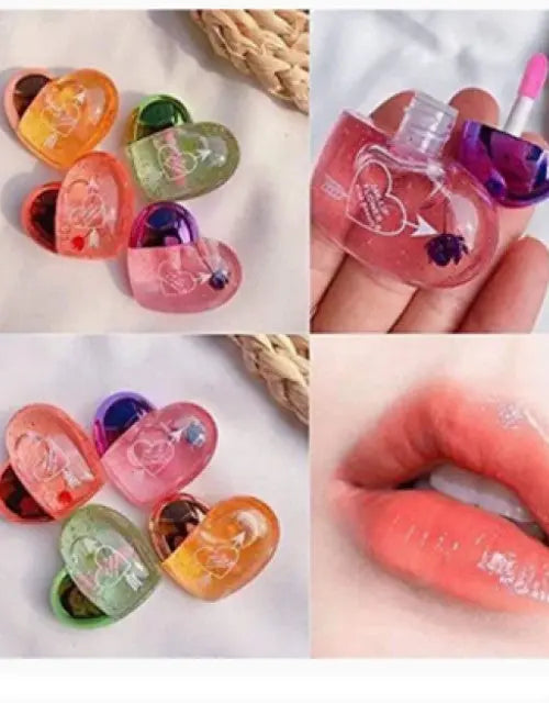 Heart-shaped mini lip gloss – transparent, shimmery, and non-sticky texture