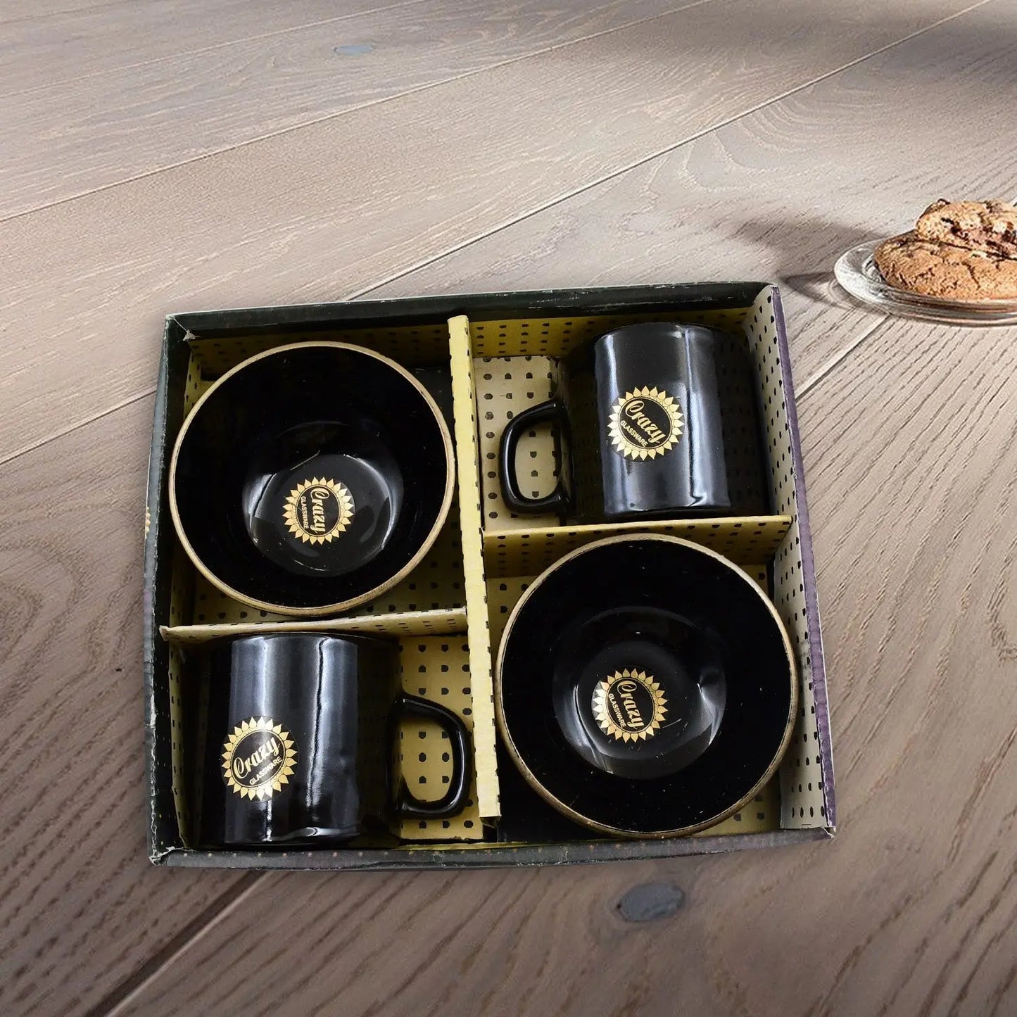 Hide & Seek Ceramic Tea Cups with Round Serving Bowl – 4 - Piece Set - Chestore