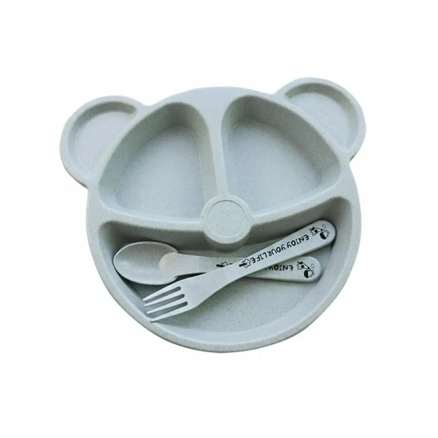 🍽️ Kids 3 - Compartment Food Tray Plates with Spoon & Fork – 1 Set - Chestore
