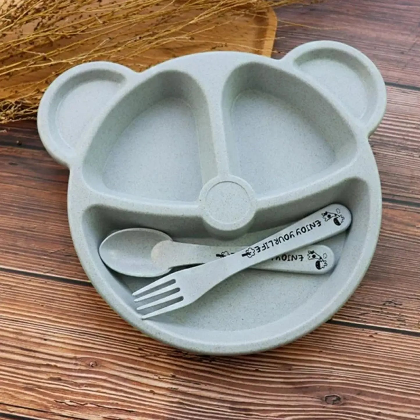 🍽️ Kids 3 - Compartment Food Tray Plates with Spoon & Fork – 1 Set - Chestore