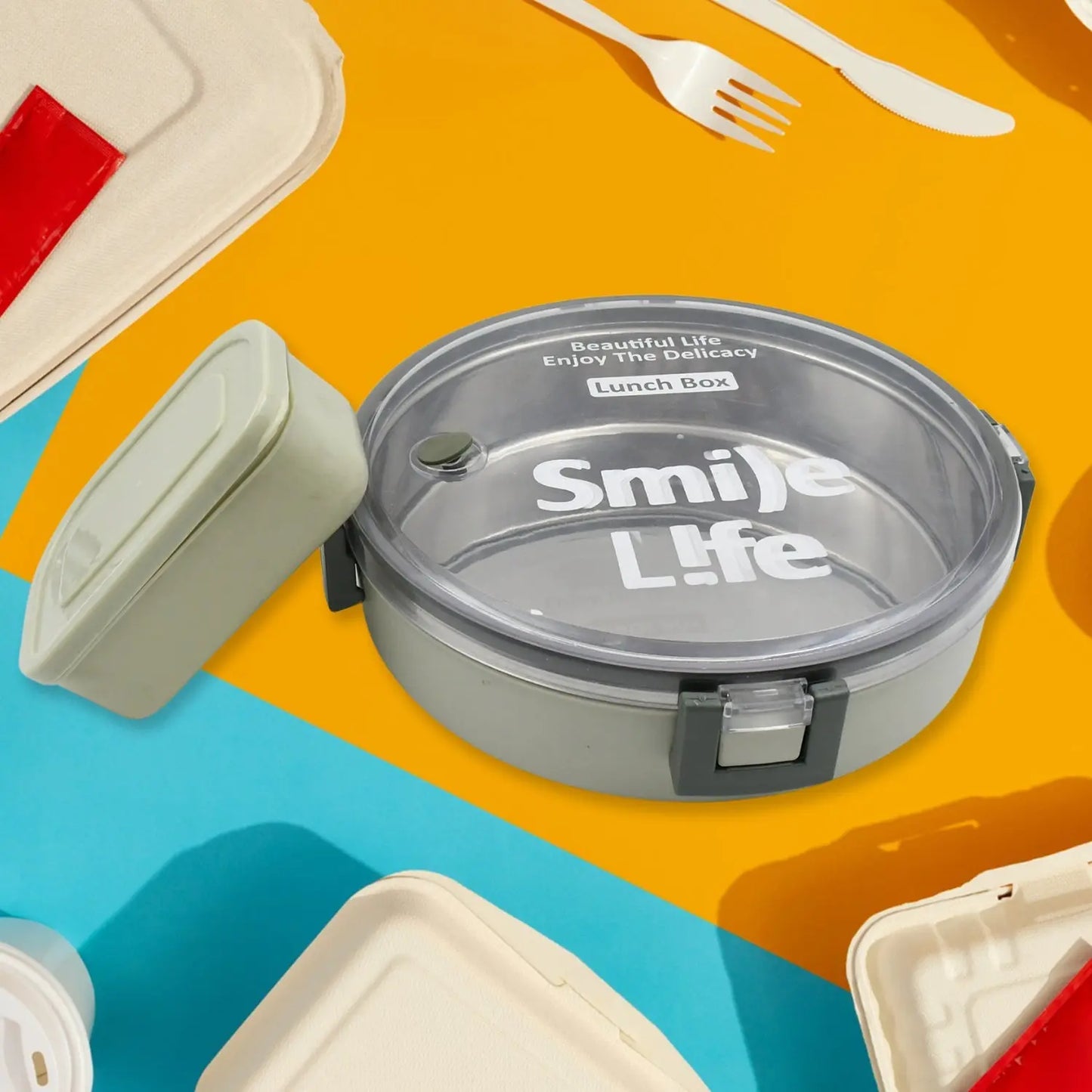 Miracle Stainless Steel Round Leak - Proof Lunch Box (450ml + 250ml) - Chestore
