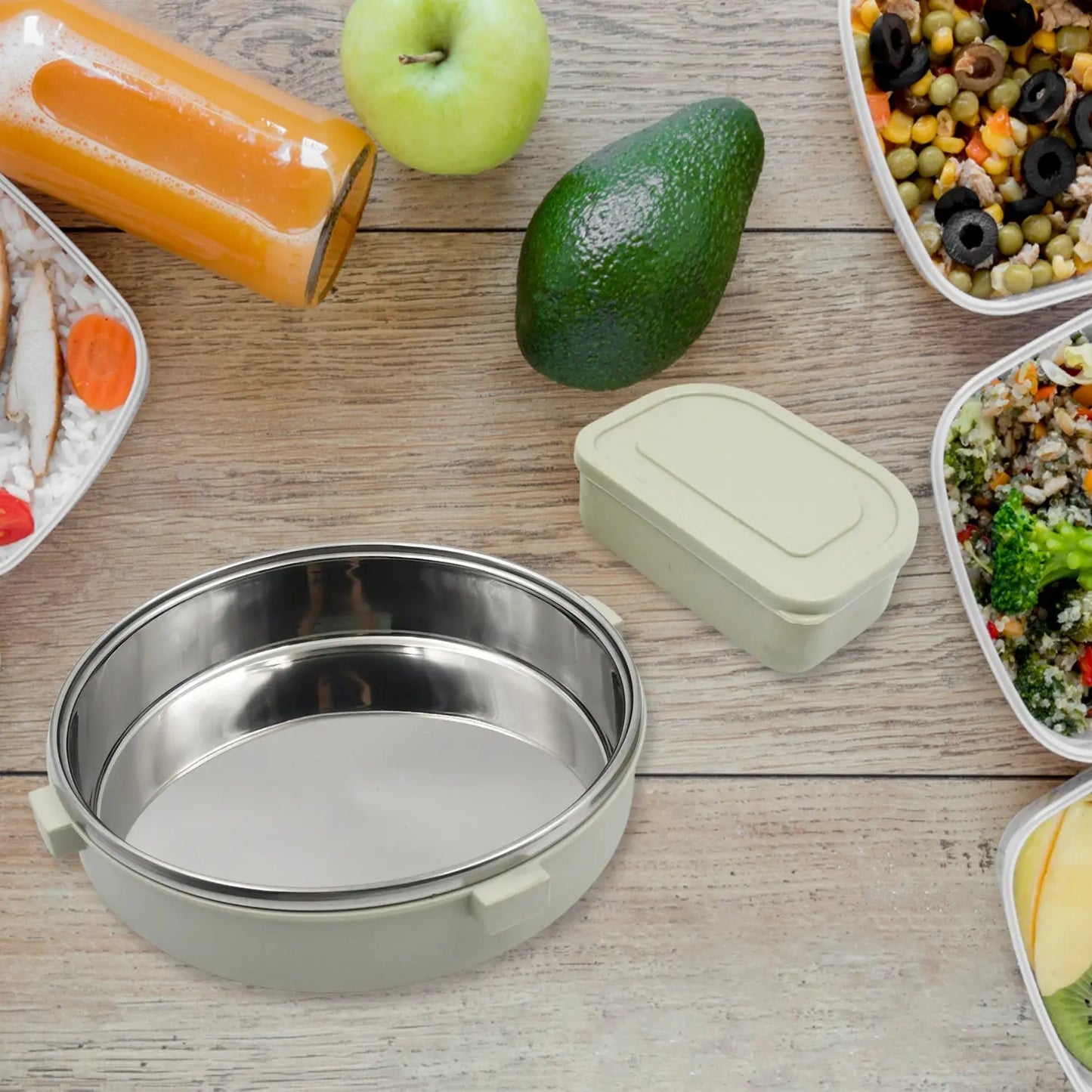 Miracle Stainless Steel Round Leak - Proof Lunch Box (450ml + 250ml) - Chestore