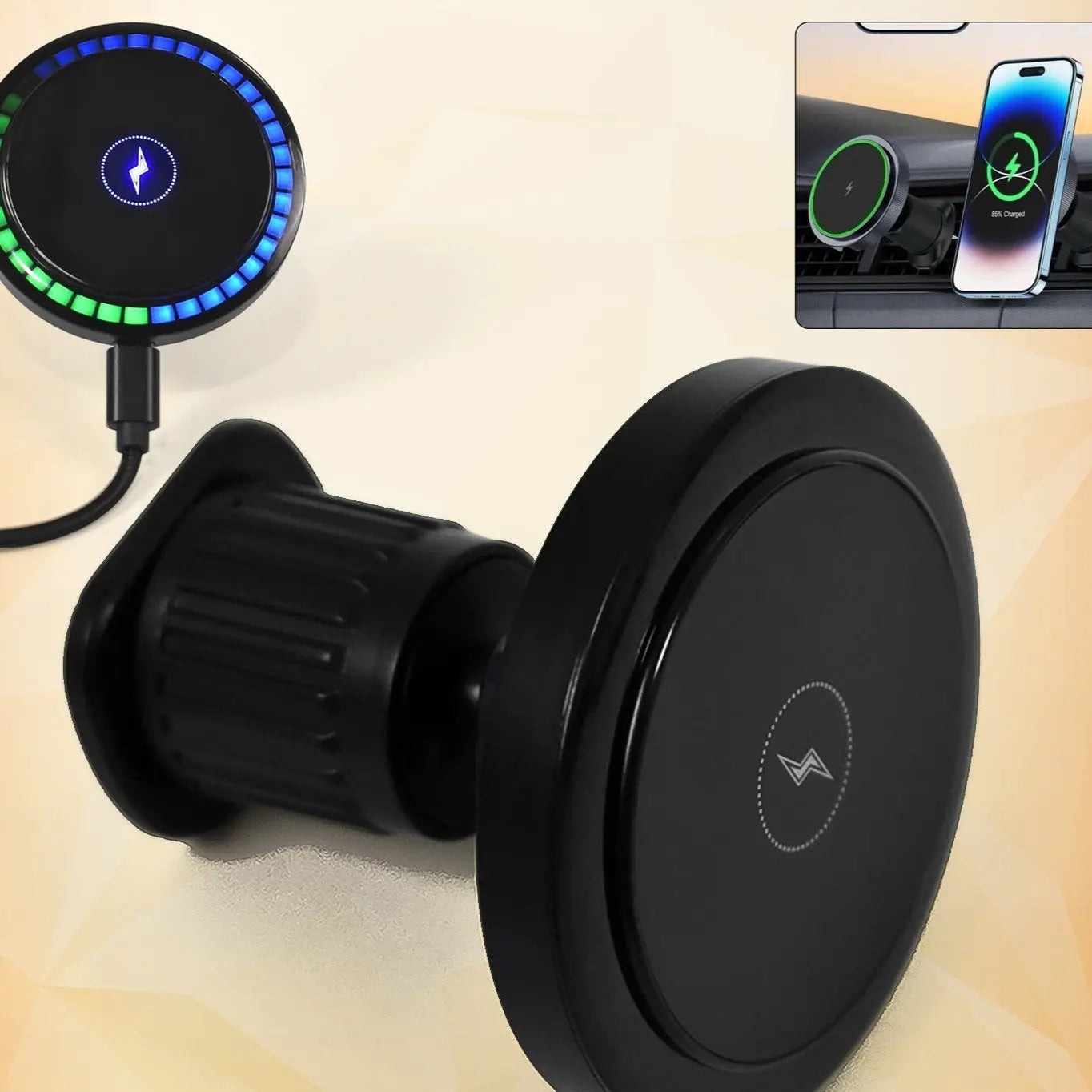 Magnetic Phone Mount Wireless Charger with Music Reactive Lights – 1 Set - Chestore