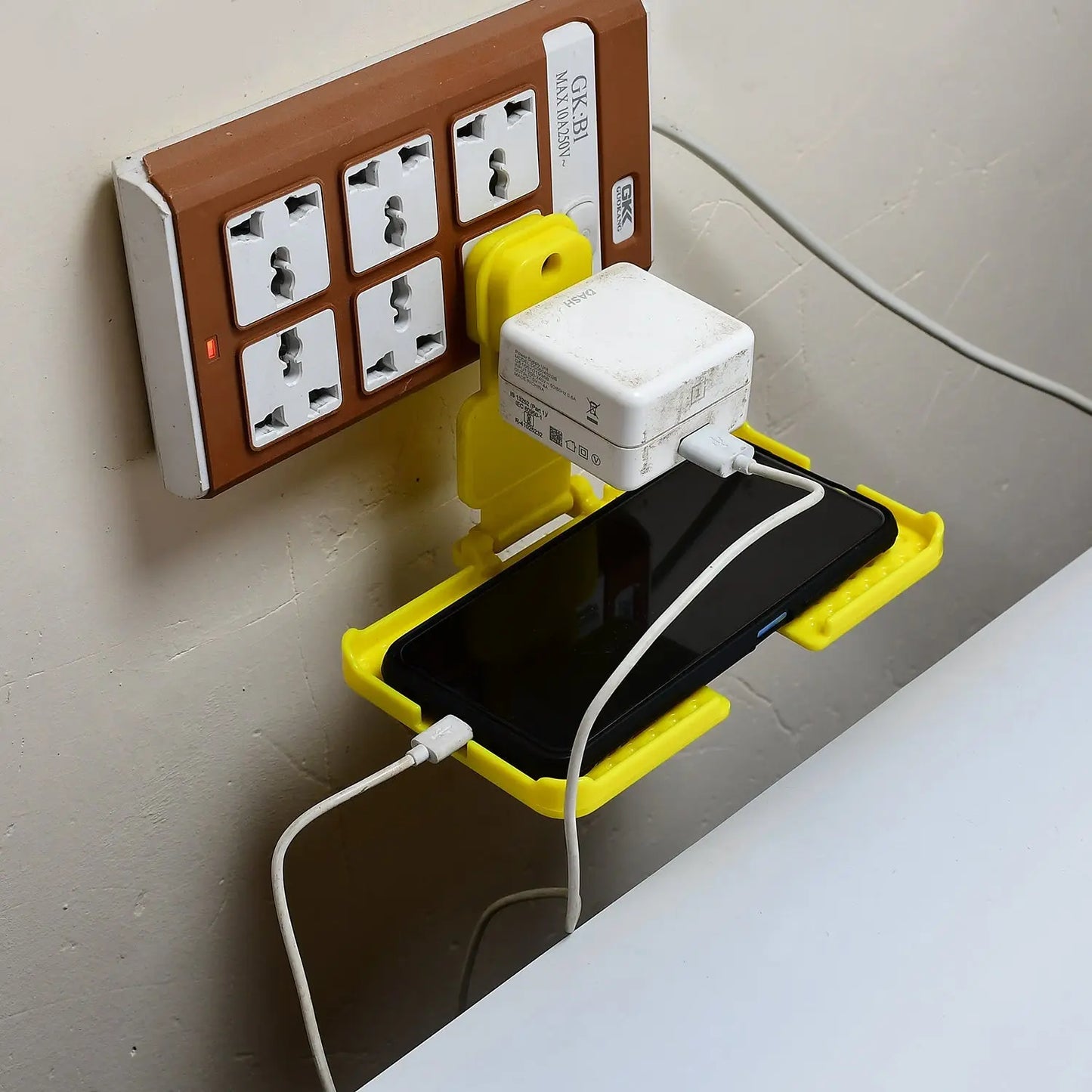 Multi - Purpose Wall Charging Stand – Mobile Holder for Socket Mount (Yellow) 🔌📱🟡 - Chestore